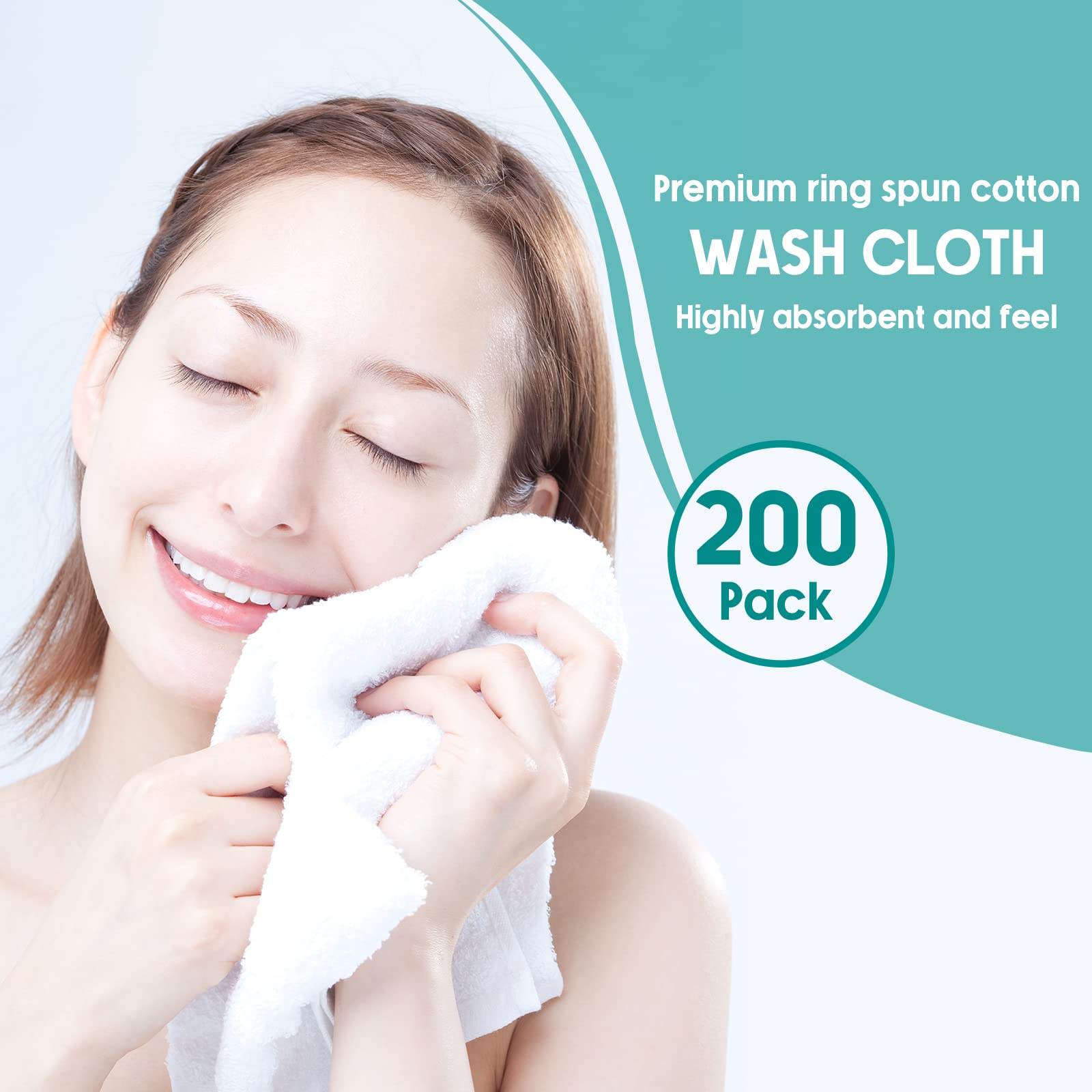 Buryeah 200-Piece Cotton Washcloths Bulk Set - 12x12 Inch Soft Absorbent Face & Hand Towels for Bath, Body, Spa, Gym, Kitchen & Dish Cleaning | Perfect for Home, Hotel & Commercial Use
