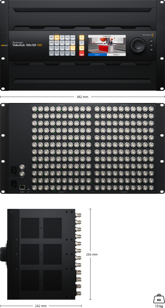 Blackmagic Videohub 120x120 12G - Professional 12G-SDI Video Router for Broadcast & Live Production - Perfect for TV Studios, Post-Production & Event Streaming