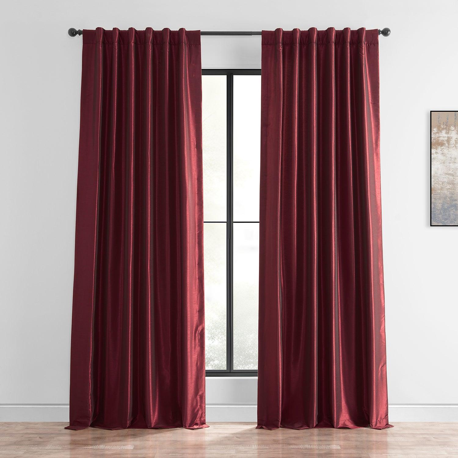 Ruby Vintage Textured Faux Dupioni Silk Curtains - Elegant Window Drapes for Living Room, Bedroom & Dining Room Decor