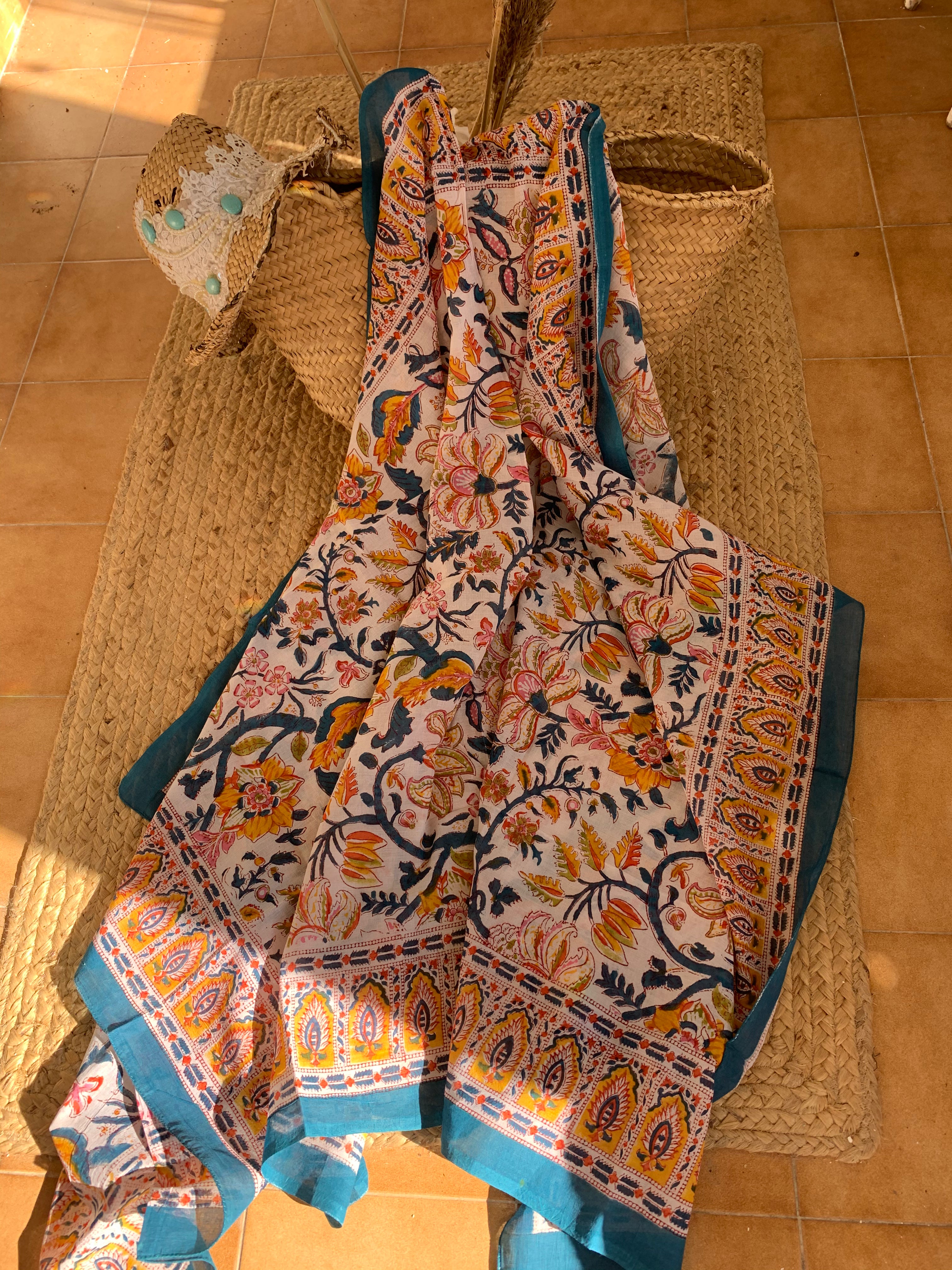 Stylish Block Print Cotton Sarong Pareo Shawl - New Collection for Beach, Pool, and Summer Fashion