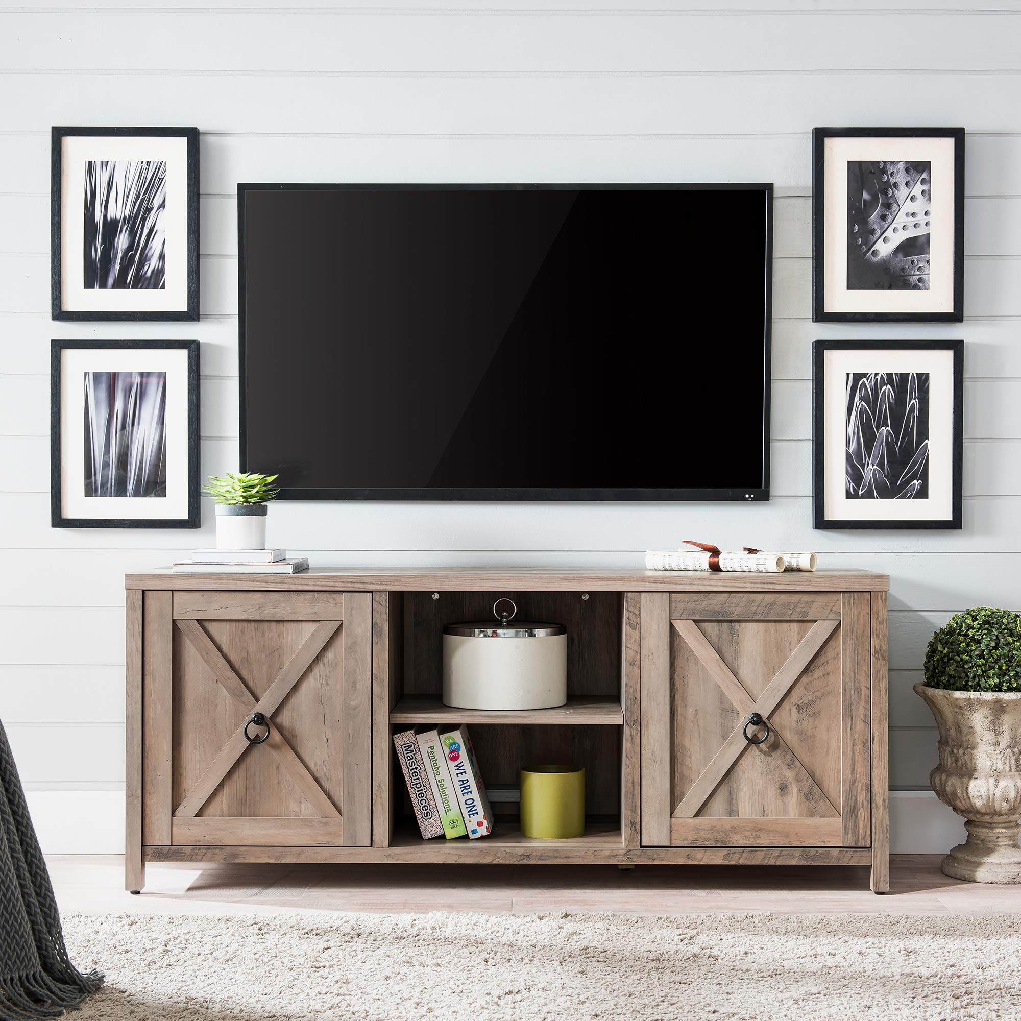 Henn&Hart 65 Inch TV Stand in Gray Oak - Modern Rectangular Entertainment Center for Living Room, Perfect for TVs up to 65 Inches - Ideal for Home Theater Setup and Living Room Decor