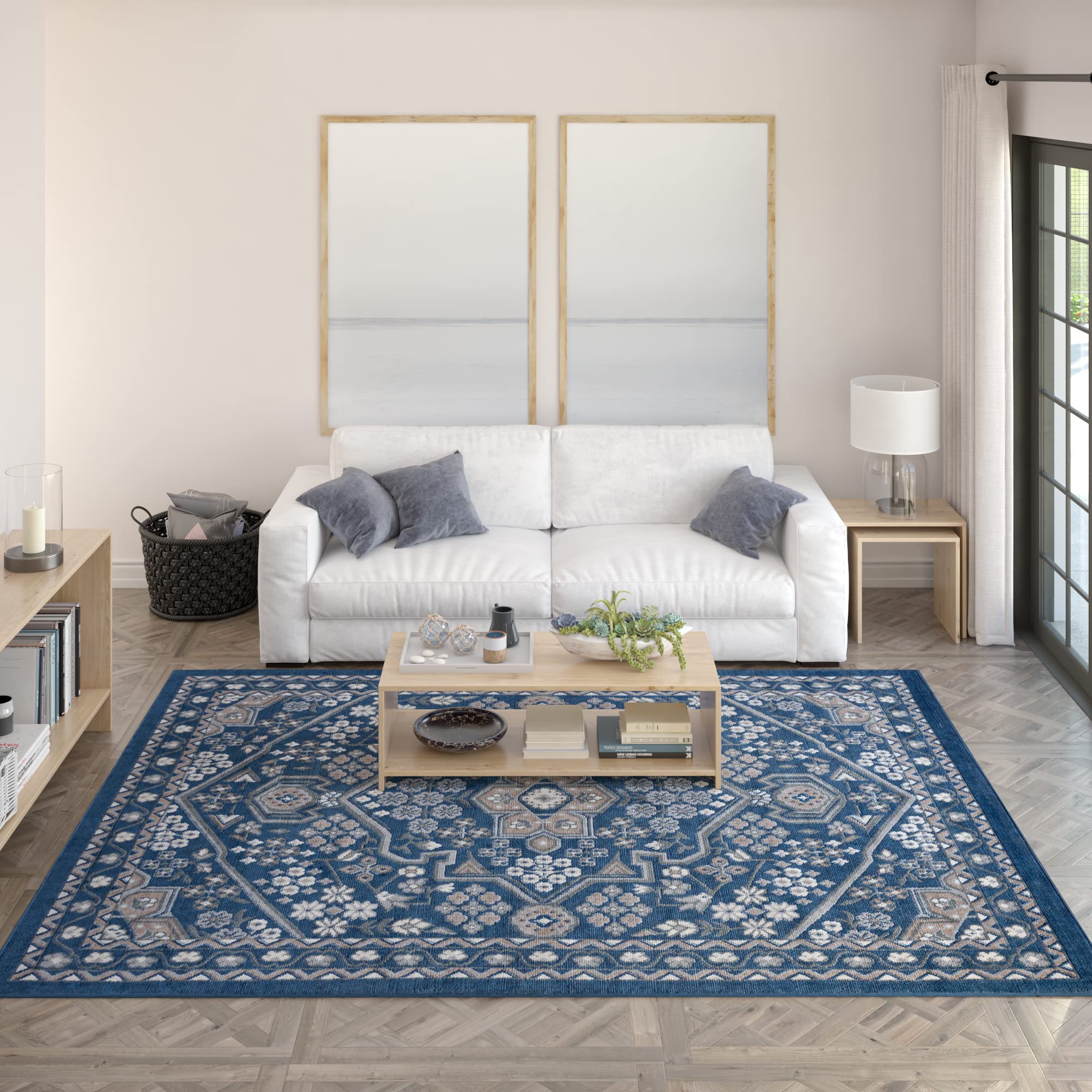 Tayse Logan Navy 8x10 Rectangle Area Rug - Traditional Oriental Design for Living Room, Bedroom, Dining Room - Soft & Durable - 7'10