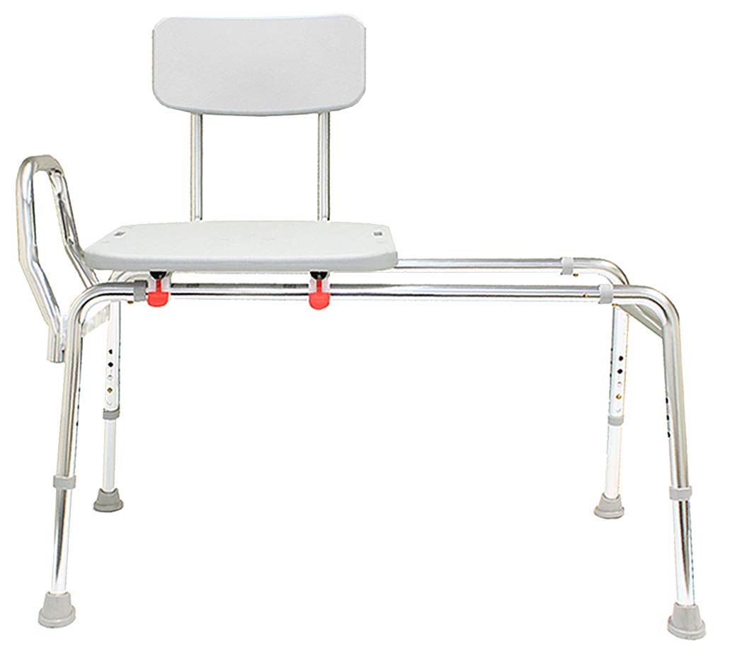 Eagle Health Supplies Sliding Transfer Bench for Shower - Adjustable Height Bath Seat with Non-Slip Surface (Model 77211) - Ideal for Elderly, Disabled & Post-Surgery Mobility Assistance