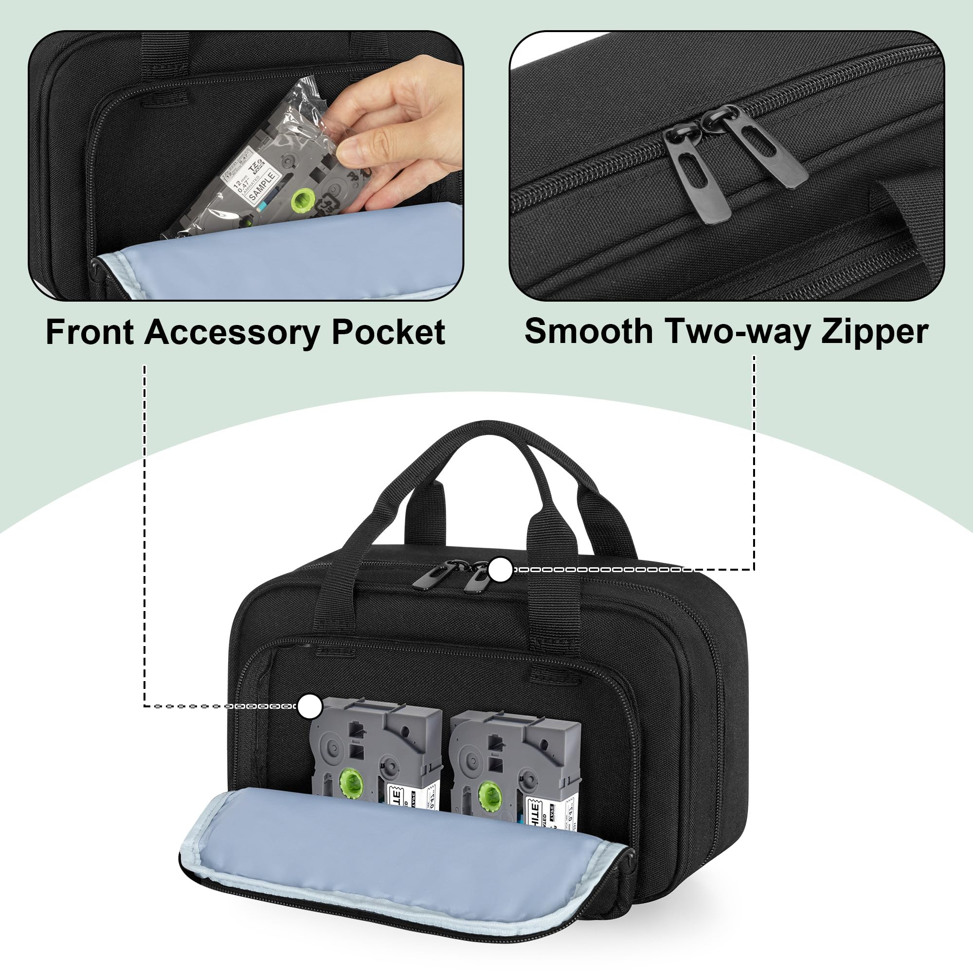 CURMIO Portable Carrying Case for Brother P-Touch PT-D220/PT-D210 Label Maker - Protective Storage Bag Organizer for Label Printer, Tapes, AC Adapter, Battery & USB Cable - Perfect for Office, Home & Travel Organization