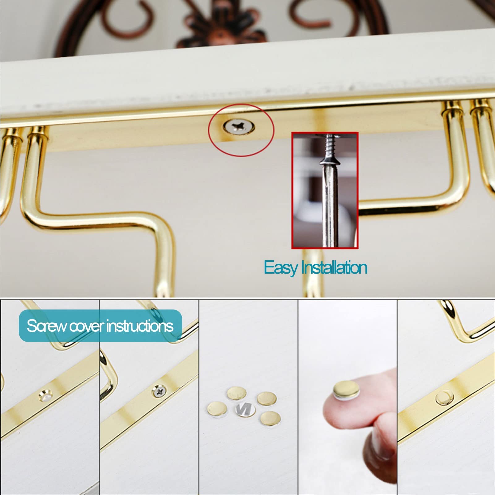 Stainless Steel Under Cabinet Wine Glass Rack - 304 Gold Metal Stemware Holder for Champagne & Goblets (80x18x5.5cm) - Perfect for Kitchen, Bar & Dining Room Organization