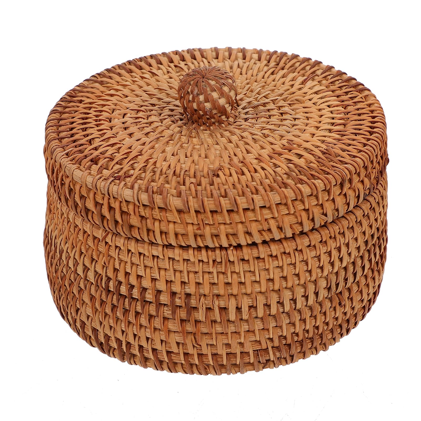 Mini Rattan Storage Basket with Lid - Handwoven Small Round Seagrass Box for Bathroom, Kitchen, Desk & Toy Organization - Natural Woven Decorative Storage Bin for Home Decor