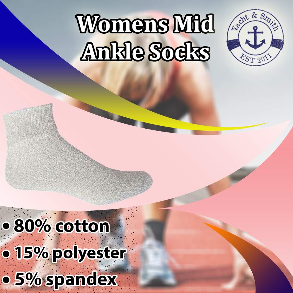 Yacht & Smith Women's Cotton Mid Ankle Athletic Socks - Bulk Wholesale Pack (Size 9-11) - Perfect for Running, Gym Workouts & Casual Wear