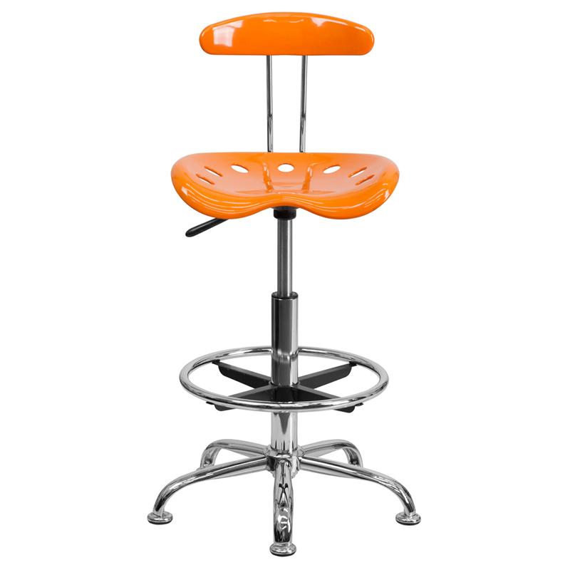 FLASH Bradley Vibrant Violet and Chrome Drafting Stool with Tractor Seat - Adjustable Height Bar Stool for Home Office, Art Studio & Industrial Workspaces