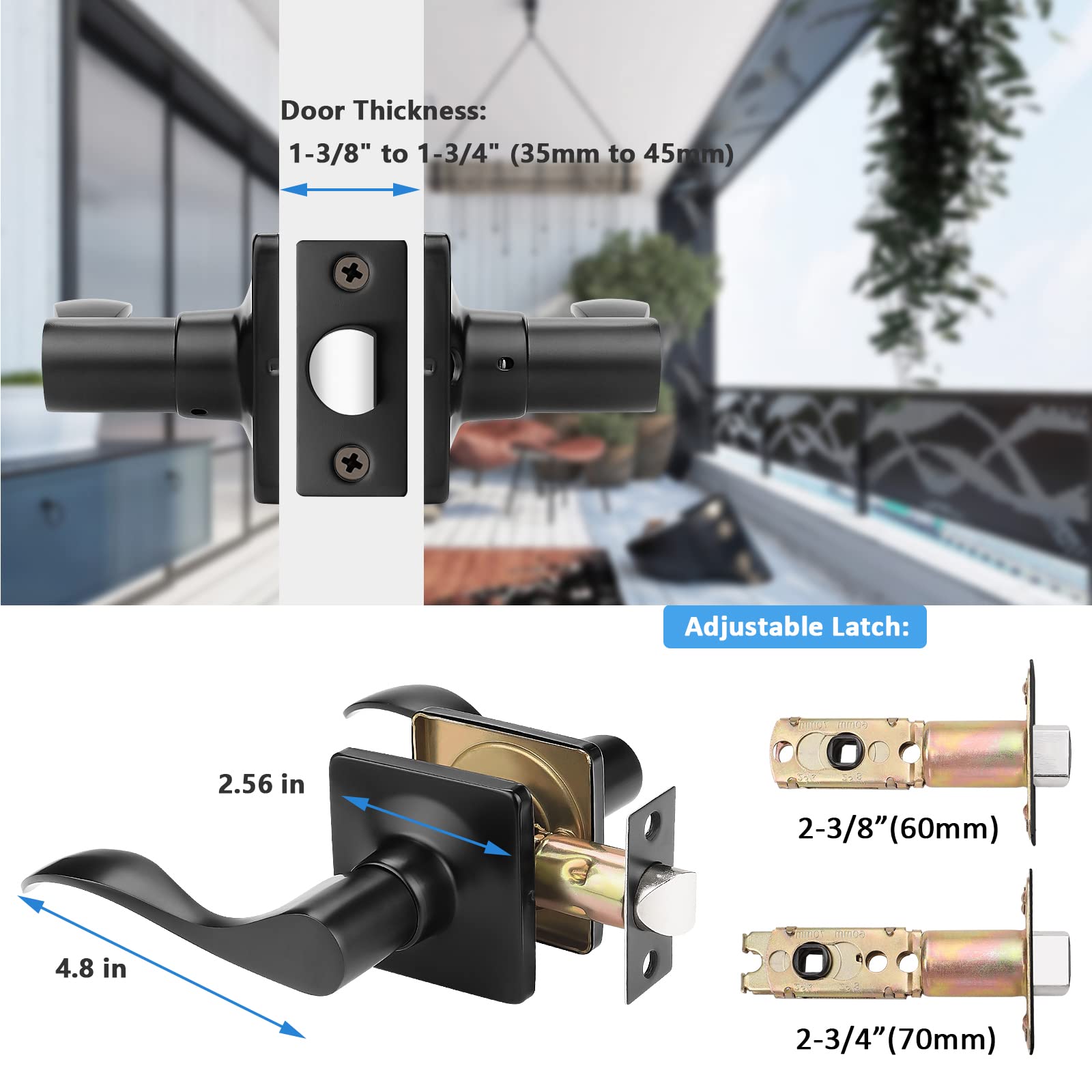 Mengico 1 Pack Black Door Lever Handle with Lock - Reversible Interior Door Knob for Closet, Hallway & Bedroom - Secure & Durable Home Access Solution