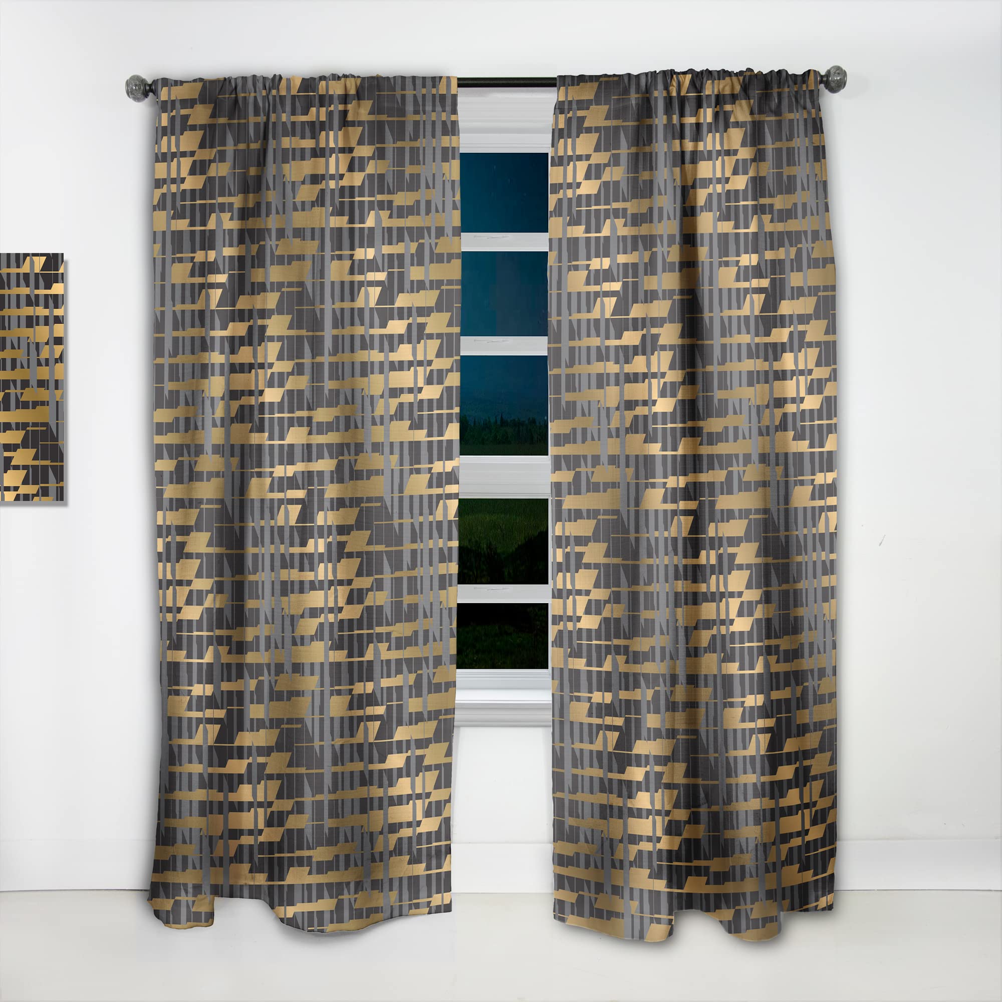 Gold Checkered Pattern Thermal Insulated Curtains - Single Panel 52x120 - Elegant Window Drapes for Bedroom & Living Room - Perfect for Home Decor, Light Blocking & Energy Saving