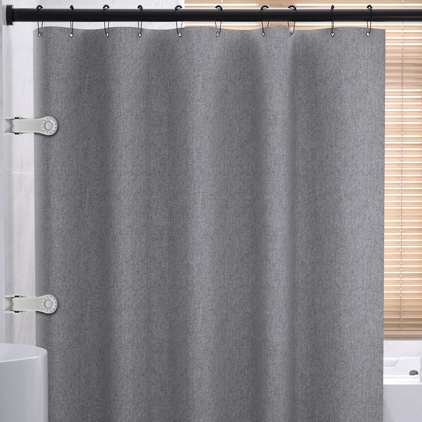 8 Pack Windproof Shower Curtain Clips with Nano Double Sided Tape - Heavy Duty Shower Splash Guard for Bathroom, Gray - Prevent Water Leaks for Tubs, Showers & Bathroom Walls