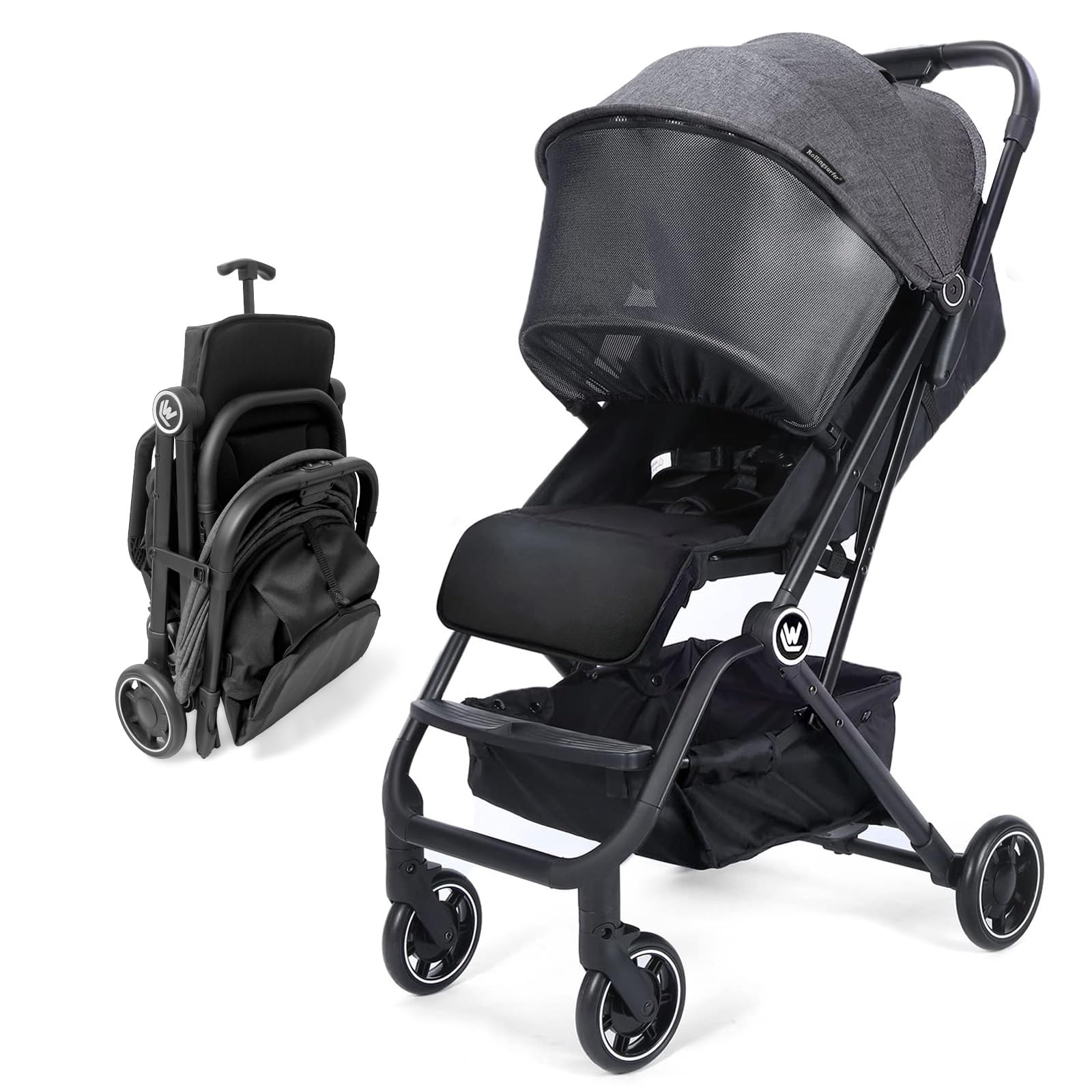 **Lightweight Compact Baby Stroller with Sleep Shade & Oversize Basket - One-Hand Foldable Travel Stroller for Airplane, Shopping, and Daily Use**