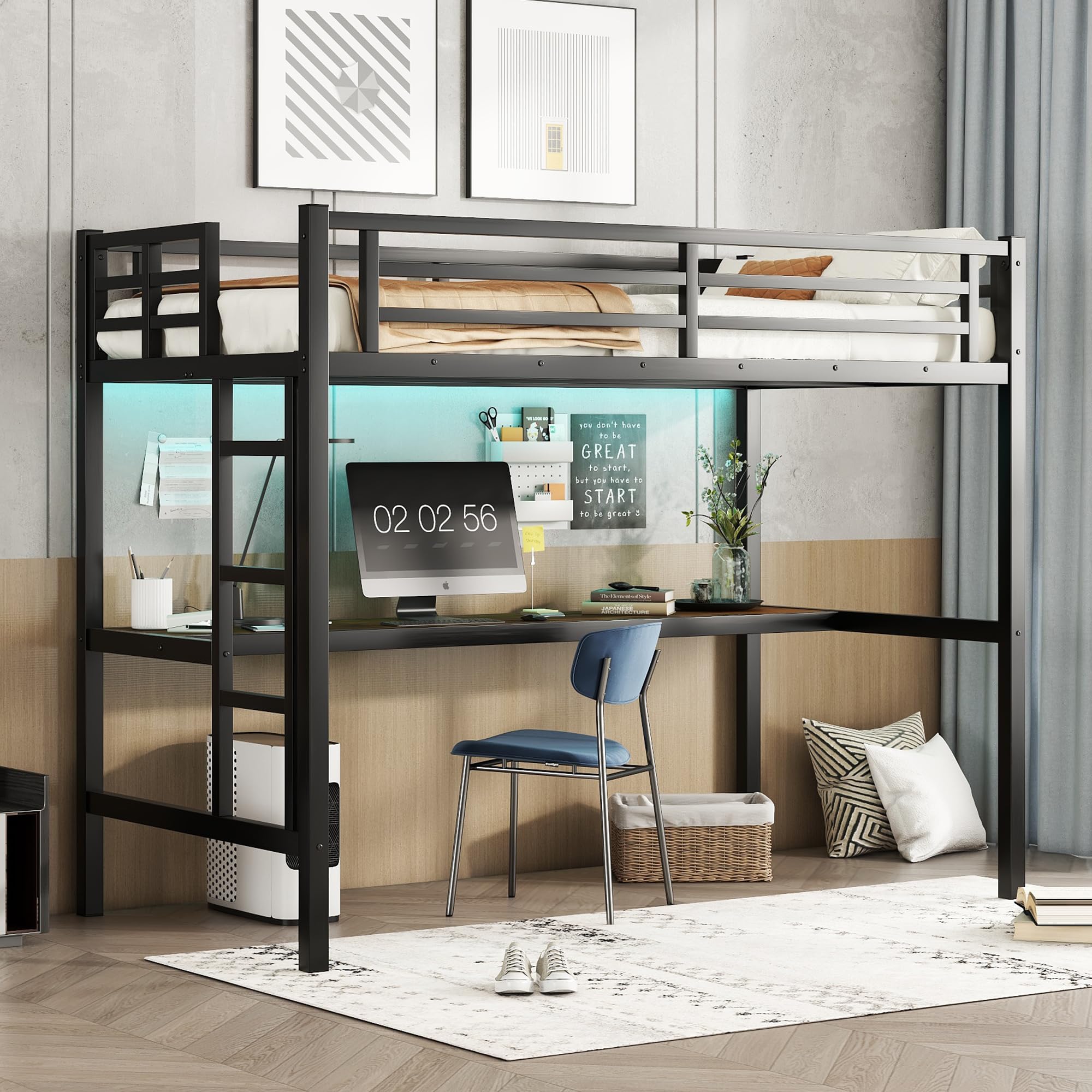 Bellemave Twin XL Loft Bed with Desk - Sturdy Metal Frame for Adults, Kids & Teens - Space-Saving Black Loft Bed for Small Rooms, Dorms & Apartments - Perfect Study & Sleep Solution
