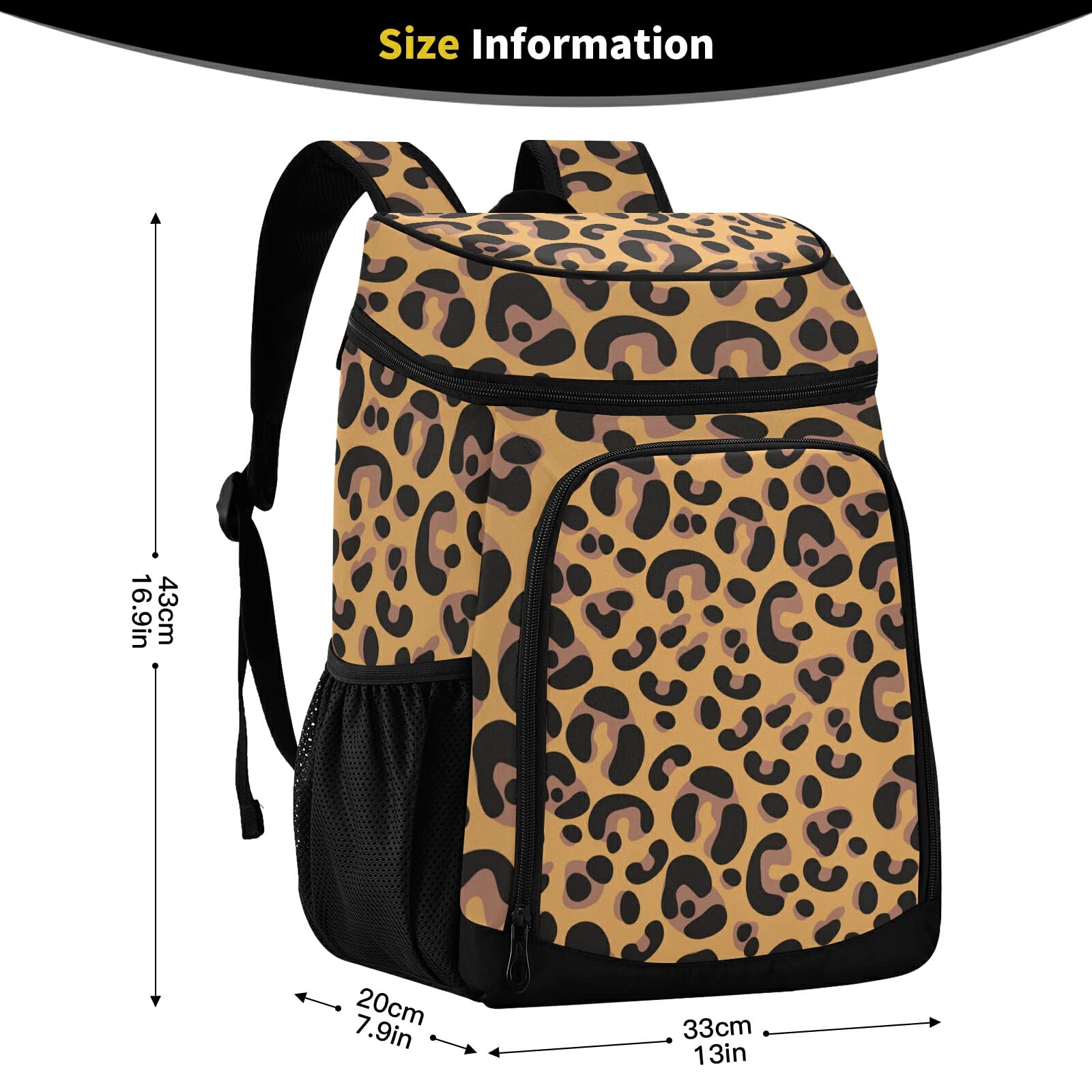 Leopard Cooler Backpack for Women & Men - Insulated Waterproof Picnic Lunch Bag for Work, Hiking, Camping, Beach & Travel | Leak Proof Portable Cooler for Outdoor Activities, Picnics & Day Trips