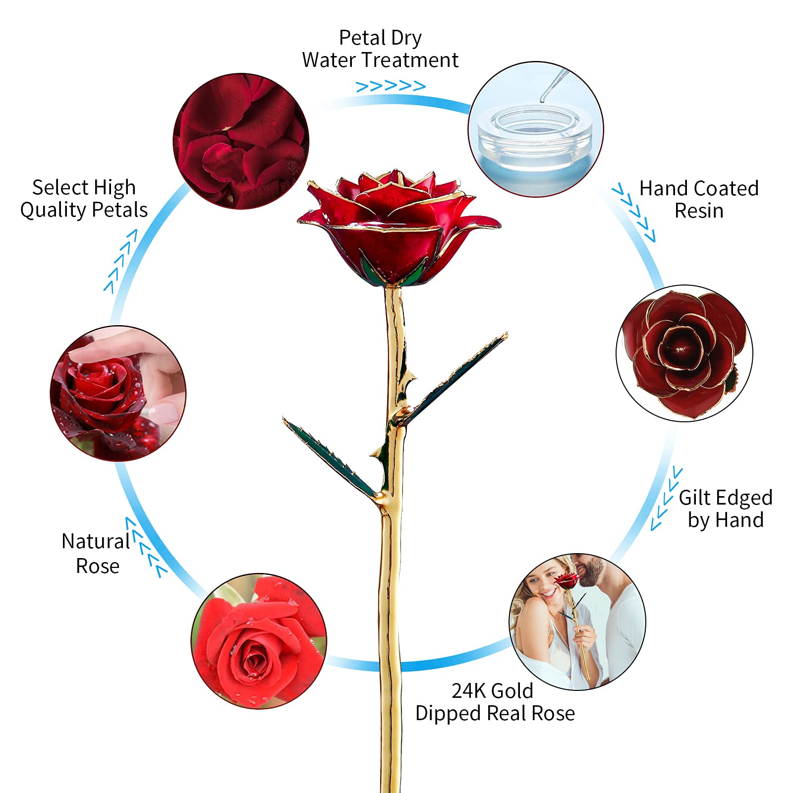 24k Gold Plated Eternal Rose in Gift Box - Romantic Anniversary, Valentine's Day, Birthday & Mother's Day Present for Women - Perfect for Home Decor, Wedding Centerpiece & Special Occasion Keepsake (Red)