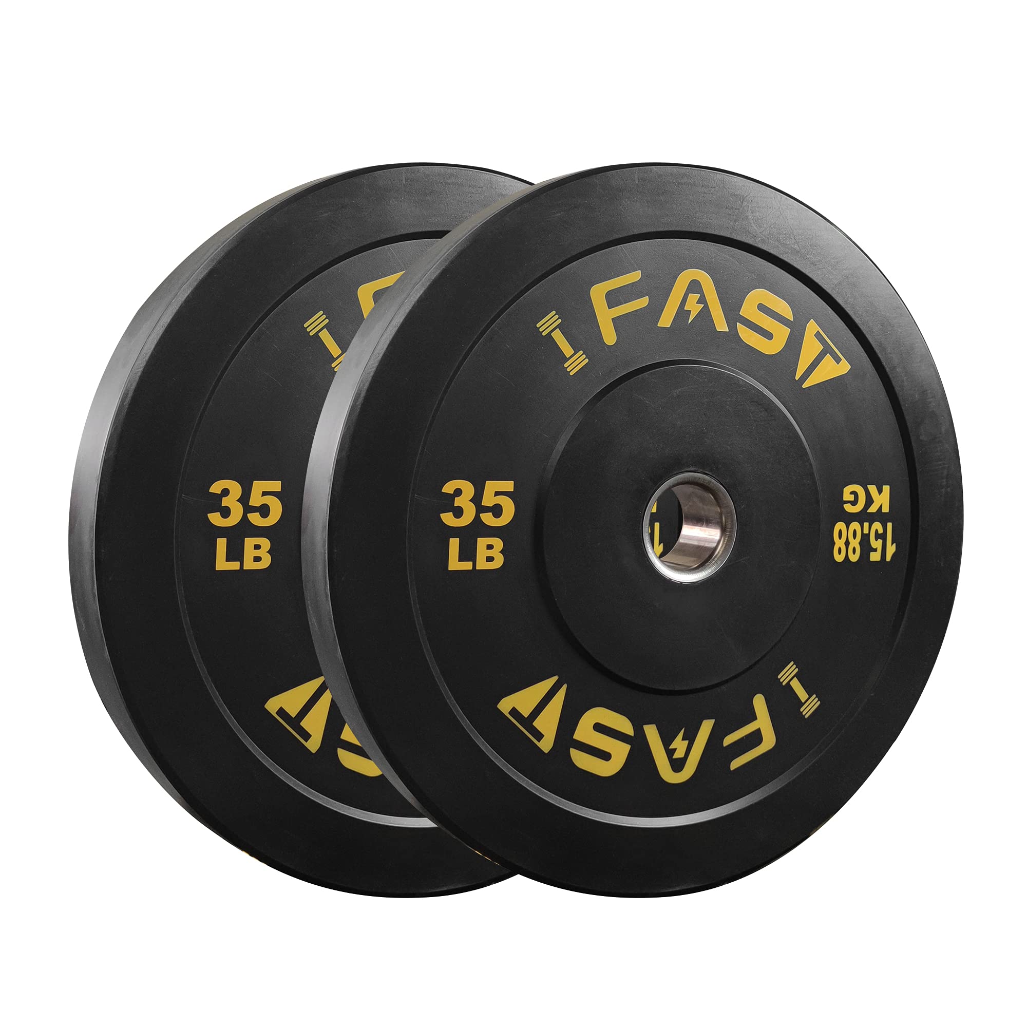 IFAST Olympic Bumper Weight Plates - 2-Inch Steel Insert Rubberized Weightlifting Barbell Plates (10LB/15LB/25LB/35LB/45LB/55LB) - Pairs or Sets for CrossFit, Powerlifting & Home Gym Training