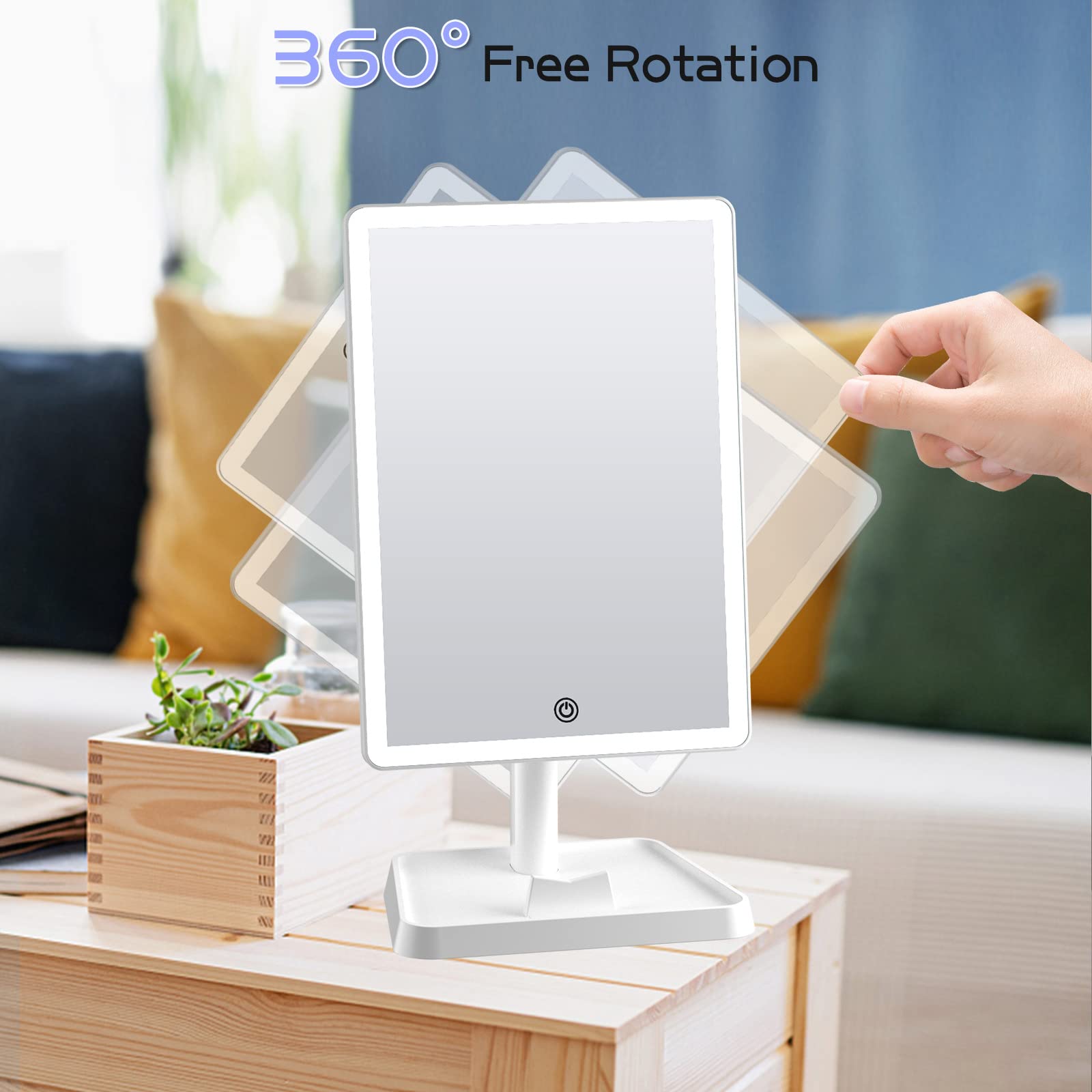FUNTOUCH Rechargeable LED Makeup Mirror with 96 Lights & 10x Magnifier - 3 Color Lighting, Phone Holder - Perfect for Vanity, Dressing Table, and Professional Makeup Artists