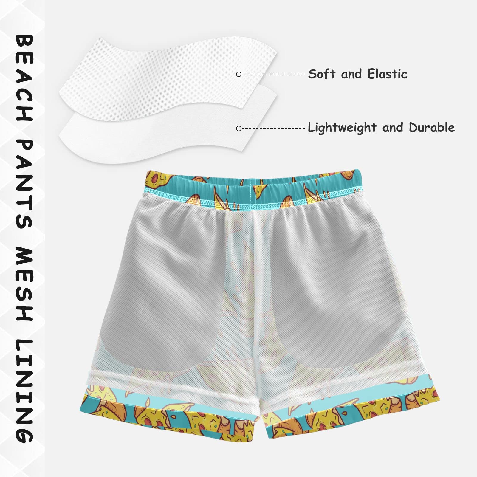 **Boys' Quick-Dry Swim Trunks for Toddlers - Slice Pizza Green Beach Board Shorts | 3T Swimwear for Pool, Beach & Water Play**