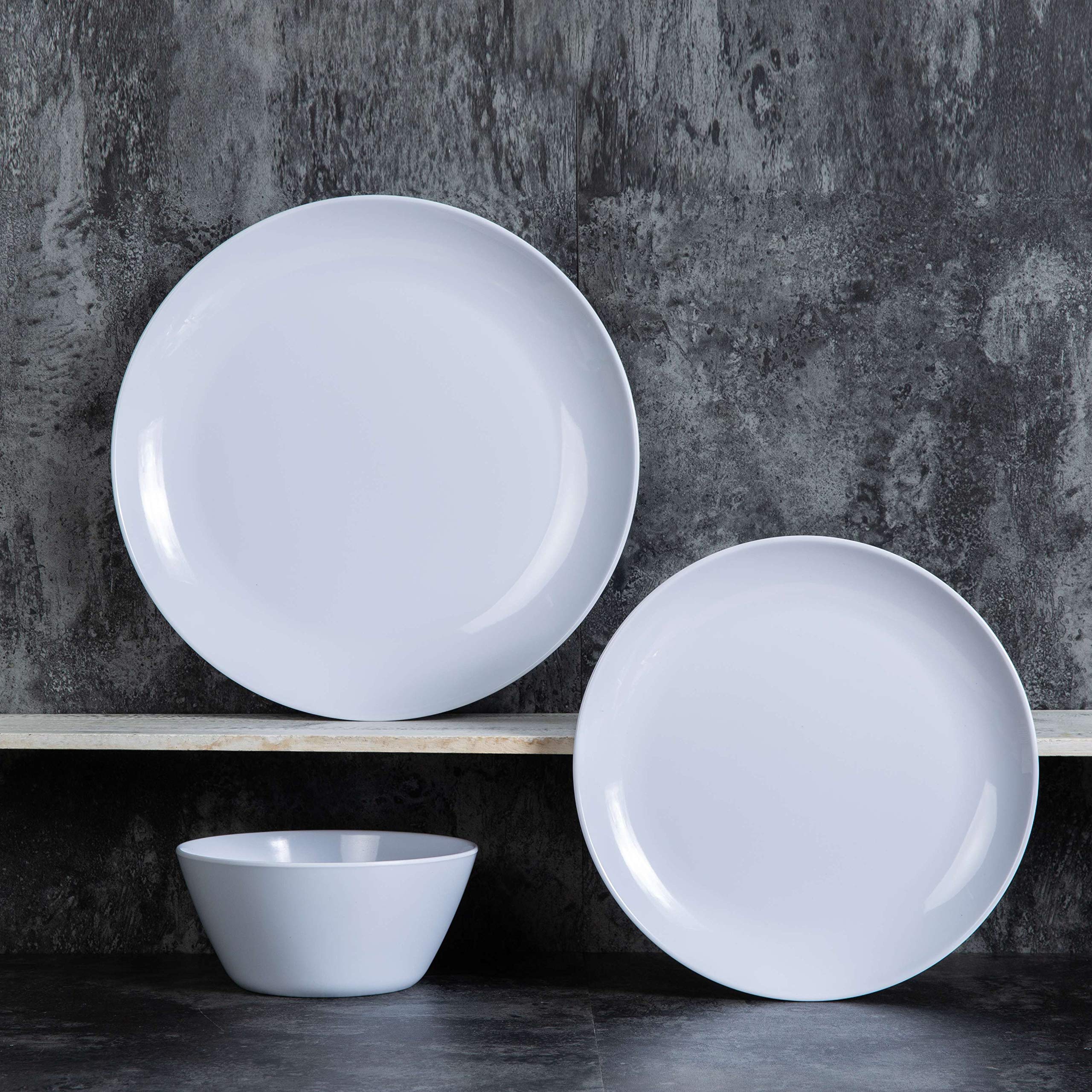 Premium 12-Piece Melamine Dinnerware Set - 4-Person Plates & Bowls for Indoor/Outdoor Dining | Dishwasher Safe, Lightweight & Durable White Tableware | Perfect for Picnics, Camping & Everyday Use