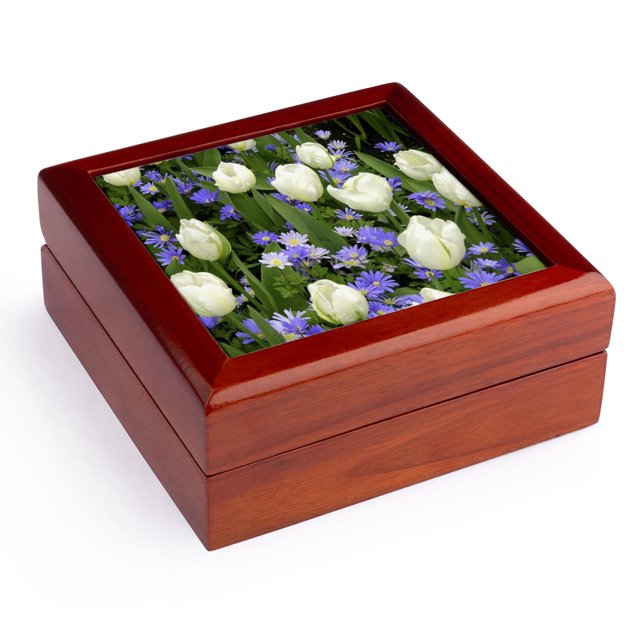 3D Rose White Tulips with Purple Flowers Jewelry Box JB-59821-1 - Elegant Storage for Rings, Necklaces & Keepsakes | Perfect Gift for Women & Girls