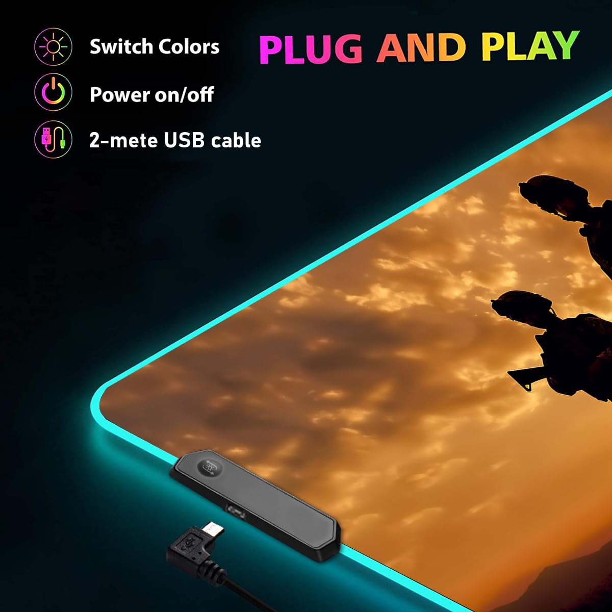 RGB Gaming Mouse Pad with LED Glow & Coffee Coaster - Large 31.5