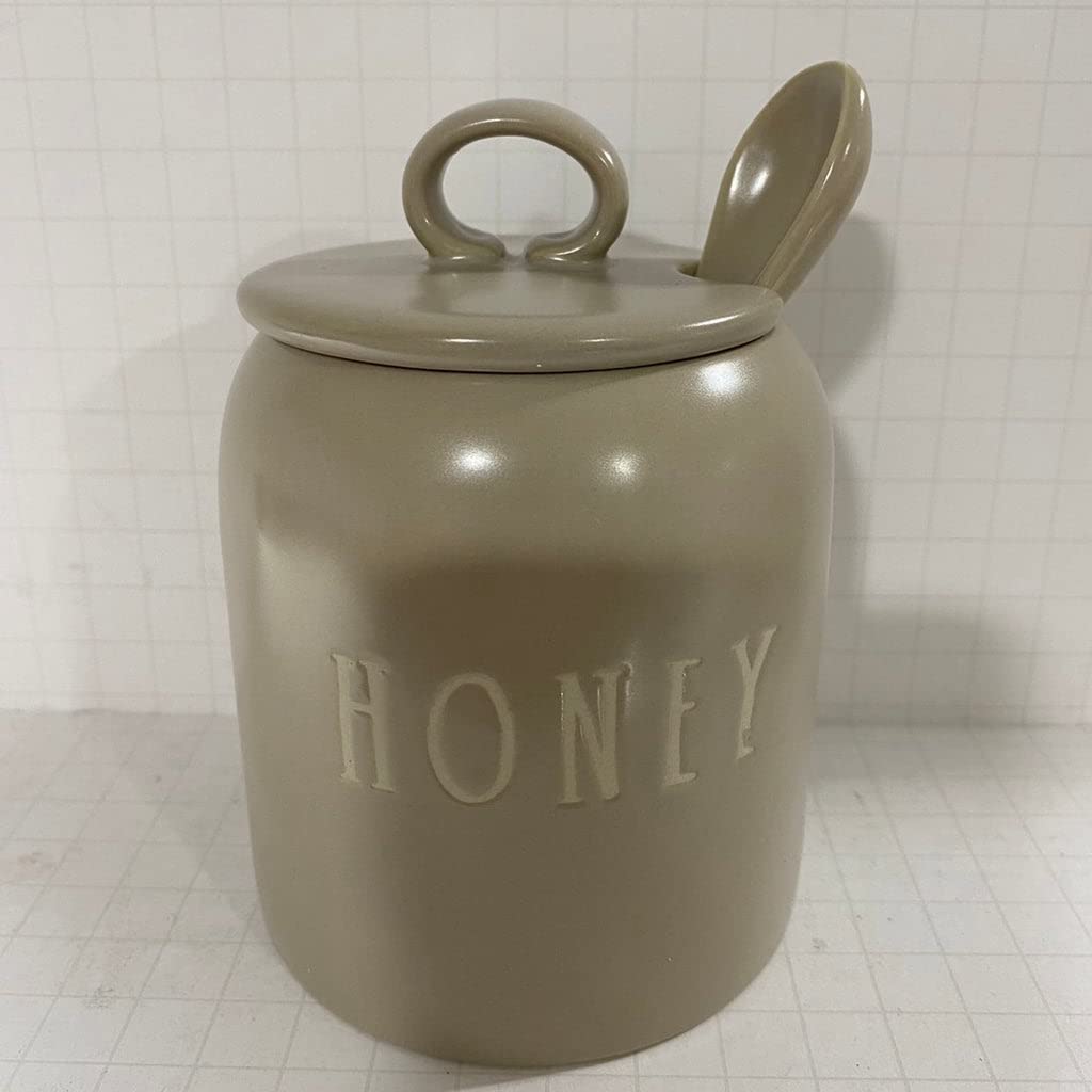 Rae Dunn Grey Ceramic Honey Pot - Farmhouse Style Kitchen Decor for Tea, Coffee, and Honey Storage - Perfect for Rustic Home & Gift Giving