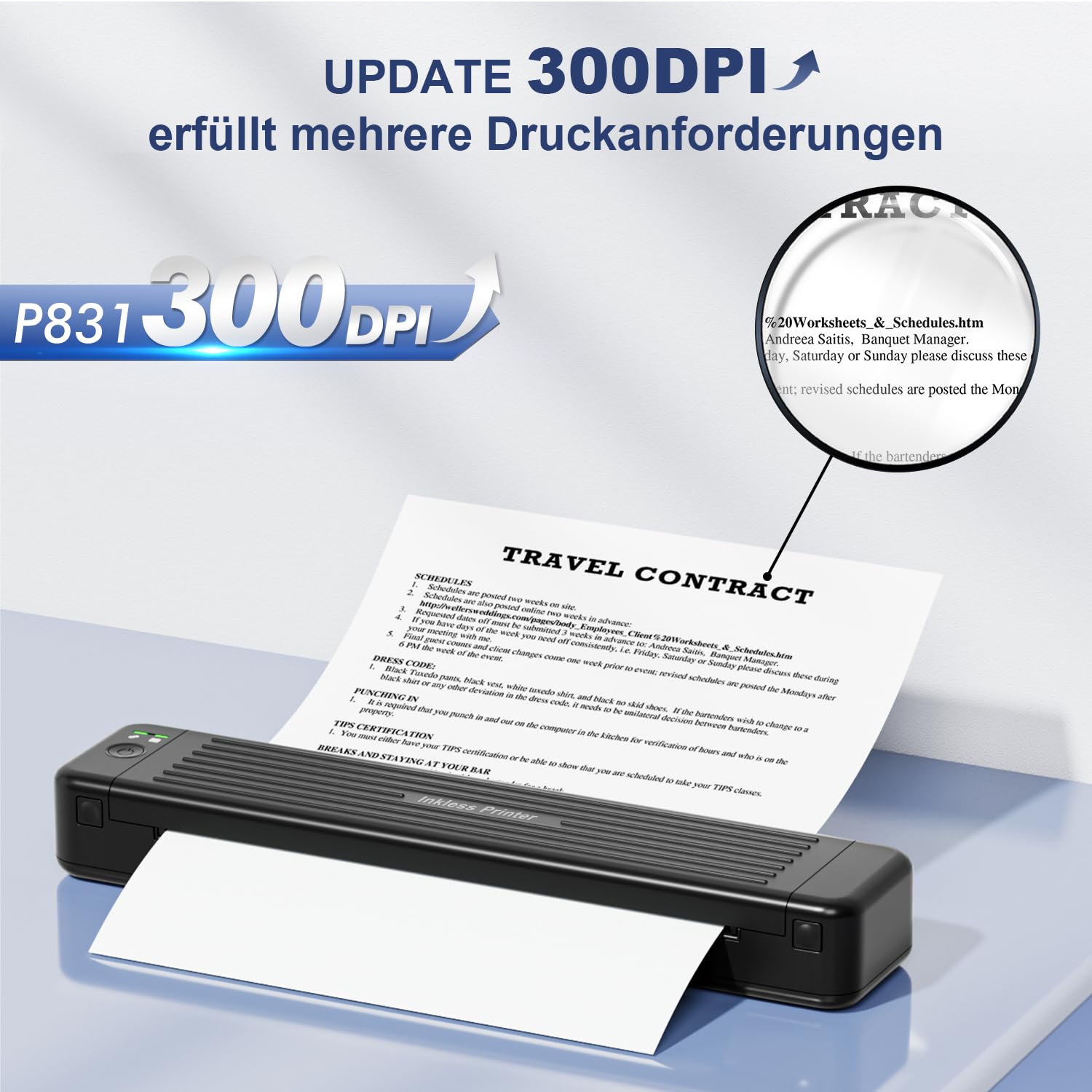 PhoFuta Portable Bluetooth Thermal Printer 300 DPI - Mini Wireless Printer for iPhone & Android, Compatible with 5.8-8.5