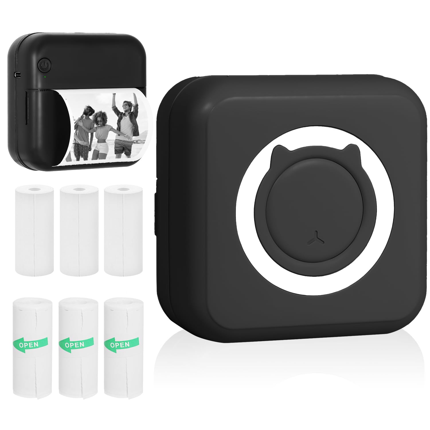 KozyOne Bluetooth Thermal Printer - No Ink Needed, Includes 3 Sticker Rolls & 3 Thermal Paper Rolls | Portable Label Maker for Shipping, Organizing, Photos, Notes & To-Do Lists | Perfect for Home Office, Small Business & Craft Projects (Black)