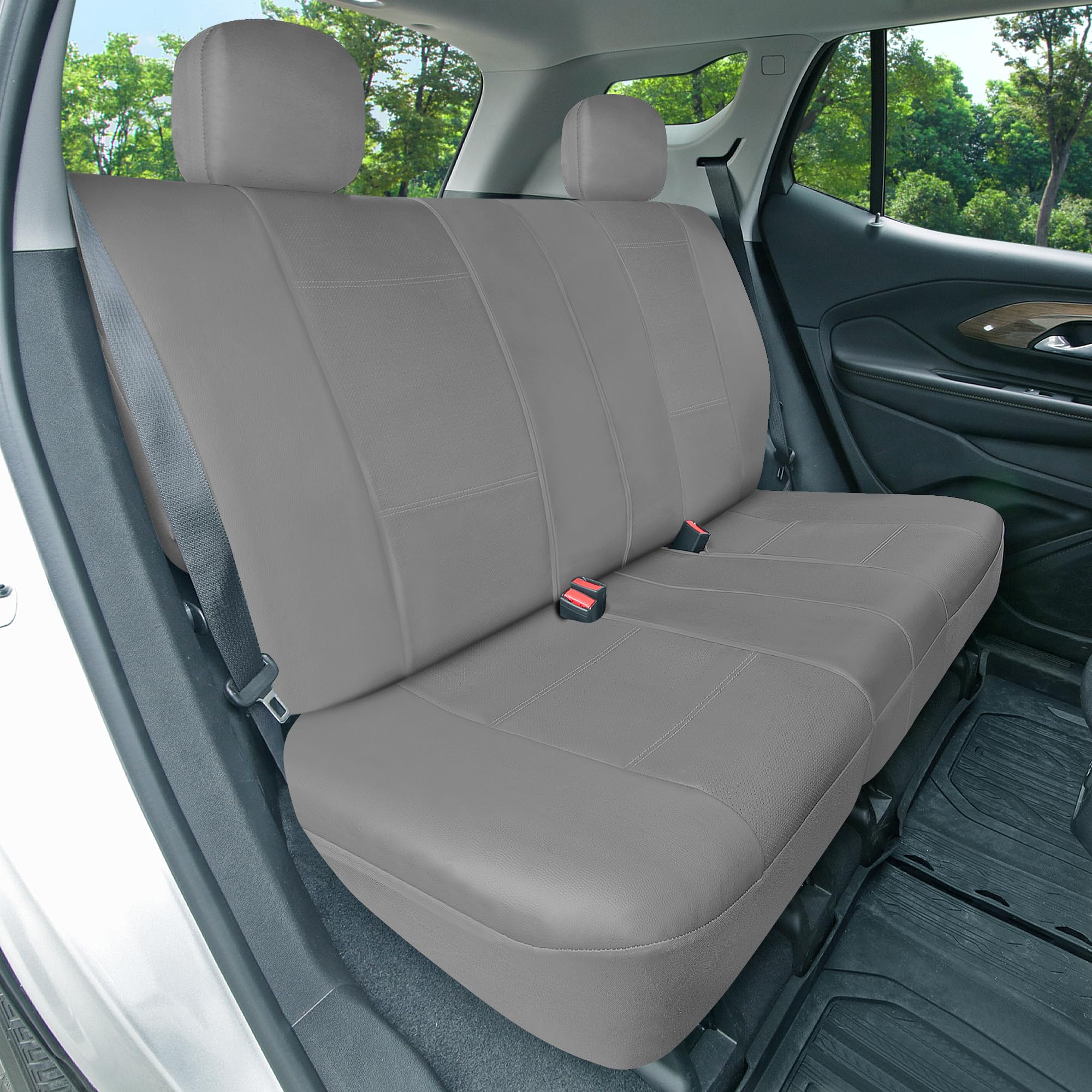 FH Group Full Set Faux Leather Car Seat Covers - Universal Fit for SUV & Sedan - Low Back Front & Split Bench Rear Seat Covers - Airbag Compatible - Gray - Perfect for Daily Commuting, Road Trips & Car Interior Protection