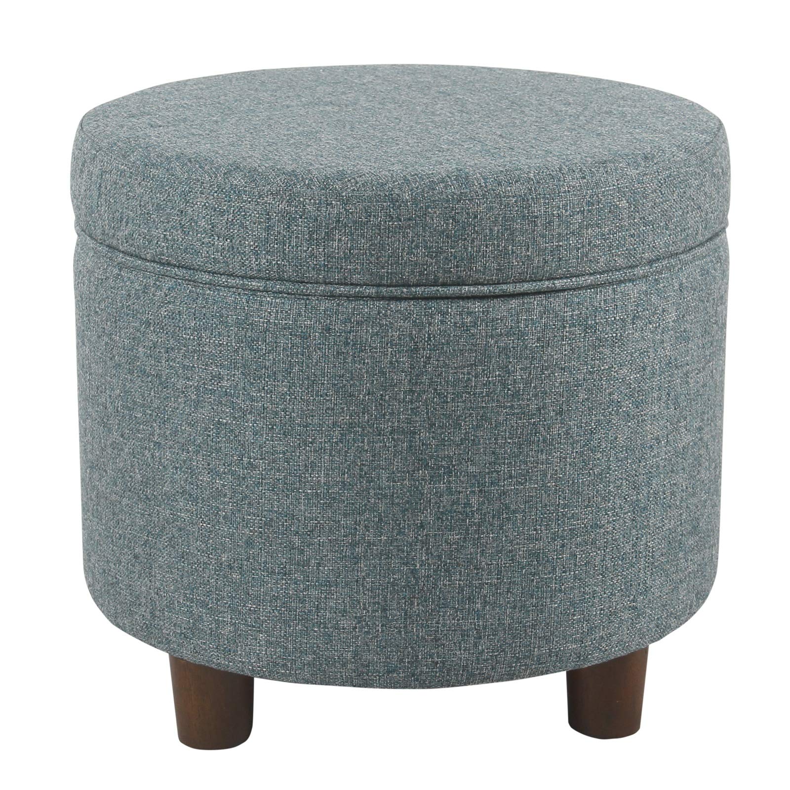 Benjara Round Wooden Ottoman with Lift-Off Lid Storage - Blue & Brown Coffee Table Footrest for Living Room, Bedroom & Dorm