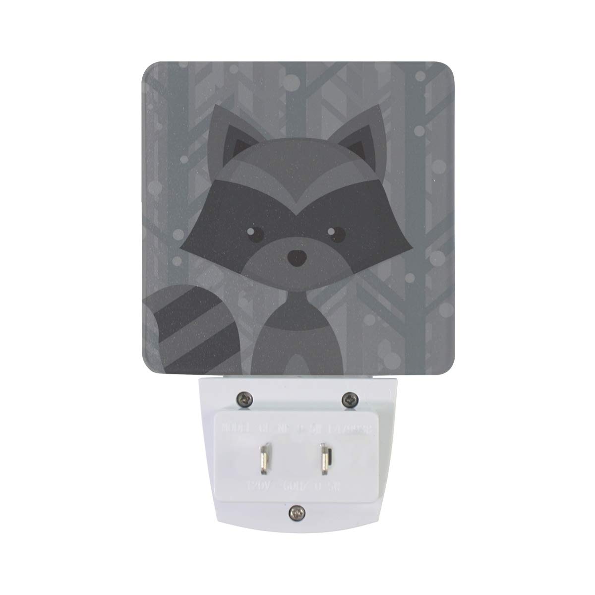 Cartoon Raccoon Night Light Set of 2 - Plug-in Motion Sensor LED Nightlight for Kids Room, Nursery, Hallway & Bedroom