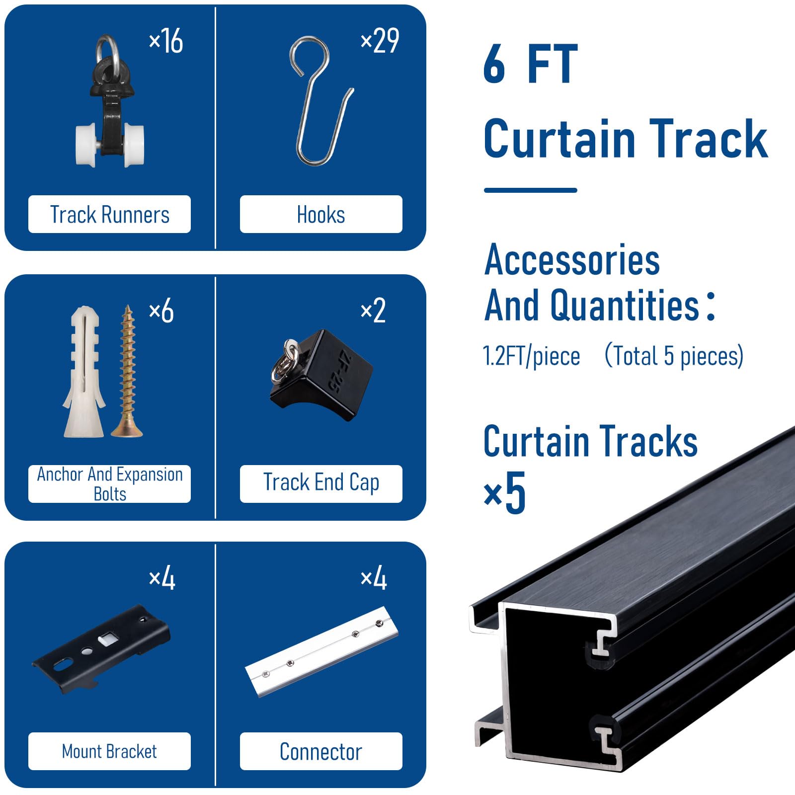 Heavy Duty Ceiling Mounted Curtain Track Rod with Hooks - 6FT Black Room Divider Rail for Living Room, Bedroom, Bathroom | Perfect for Home Partition, Privacy Screens & Window Treatments