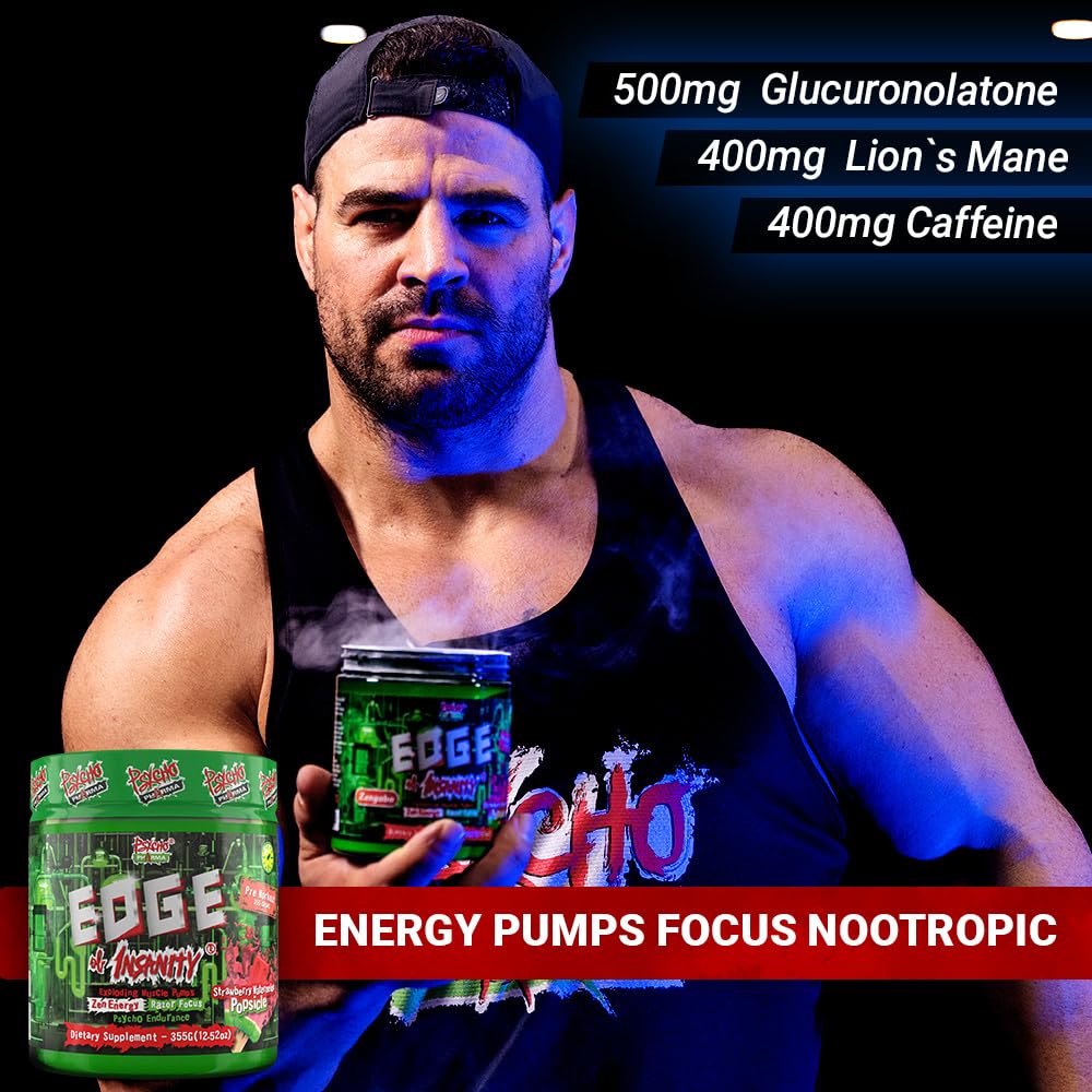 Psycho Pharma Edge of Insanity Pre-Workout Supplement 305g - Boost Energy & Focus for Intense Gym Sessions & Bodybuilding