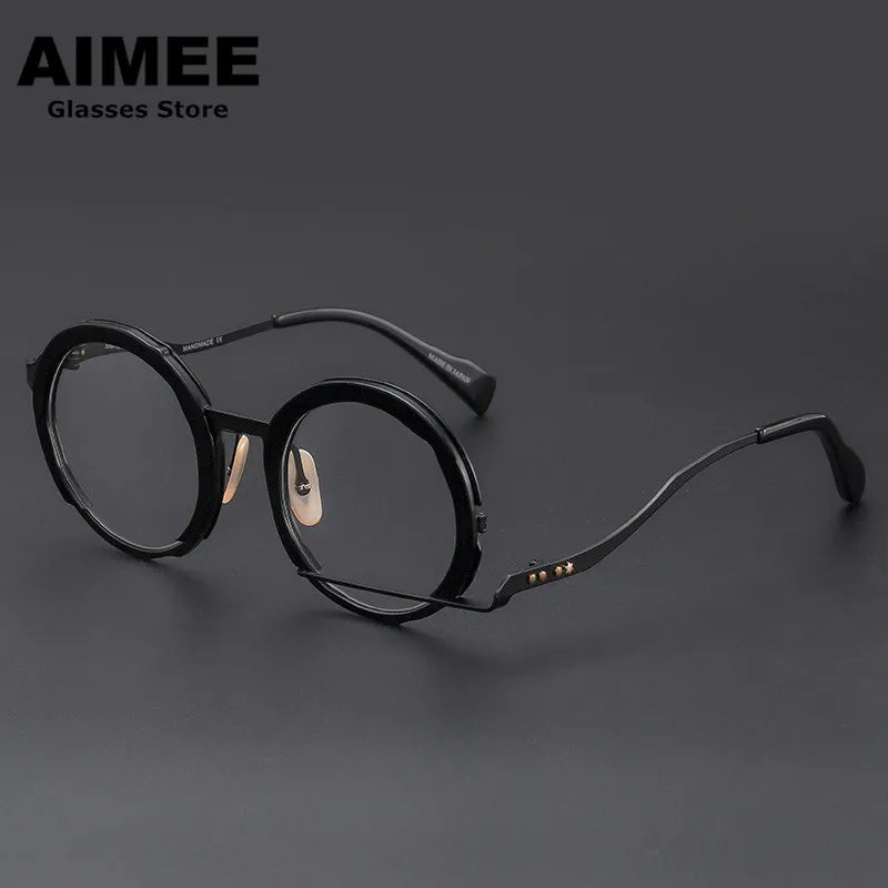 Stylish Aimee Unisex Full Rim Irregular Round Acetate & Titanium Eyeglasses Frame 1334 - Perfect for Work, Reading, and Fashion Accessories