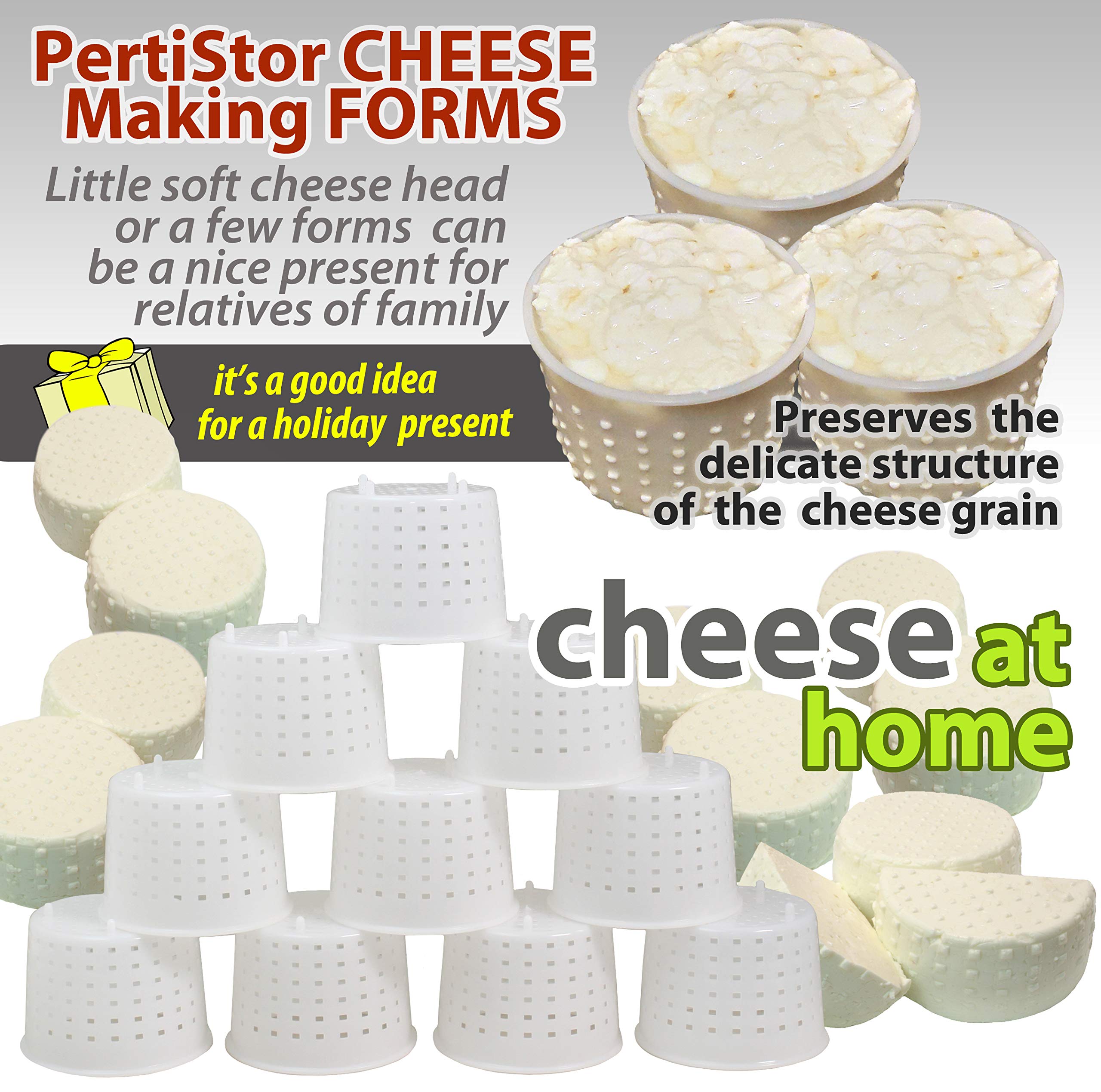 PetriStor 10-Piece Small Cheese Mold Set for Homemade Cheese Making - 1/3 qt Soft Cheese Molds for Cream Cheese, Feta & Queso Fresco - Perfect for DIY Cheese Kits, Artisan Cheesemaking & Home Kitchen Use