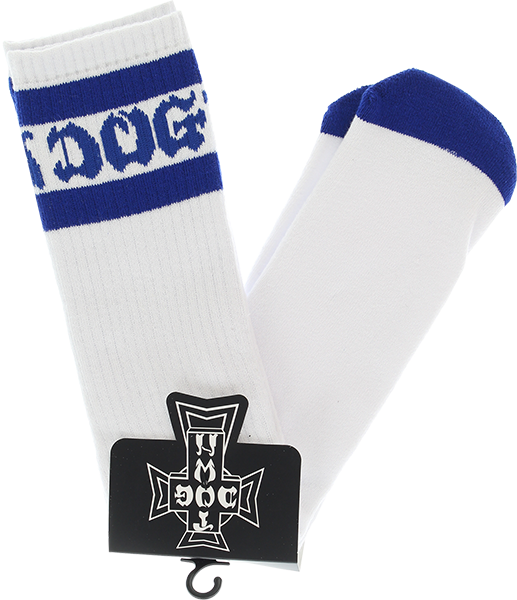 Dogtown Striped Tube Socks for Men & Women - Comfortable White and Blue Crew Socks - Perfect for Sports, Casual Wear & Everyday Use
