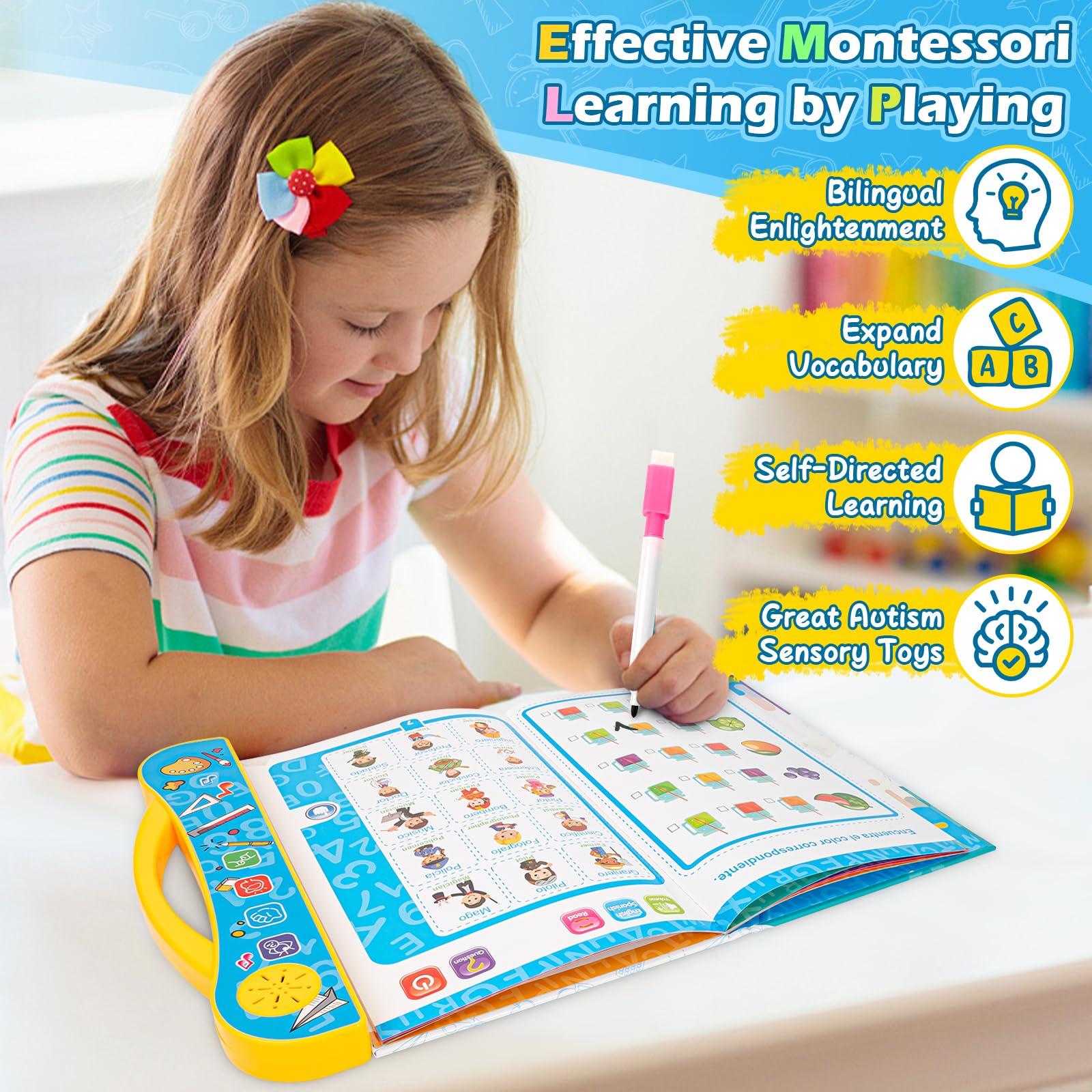 Montessori Baby Books & Sensory Toys - Bilingual English/Spanish for 1-3 Year Olds | Perfect Learning Gift for Toddlers' Birthday