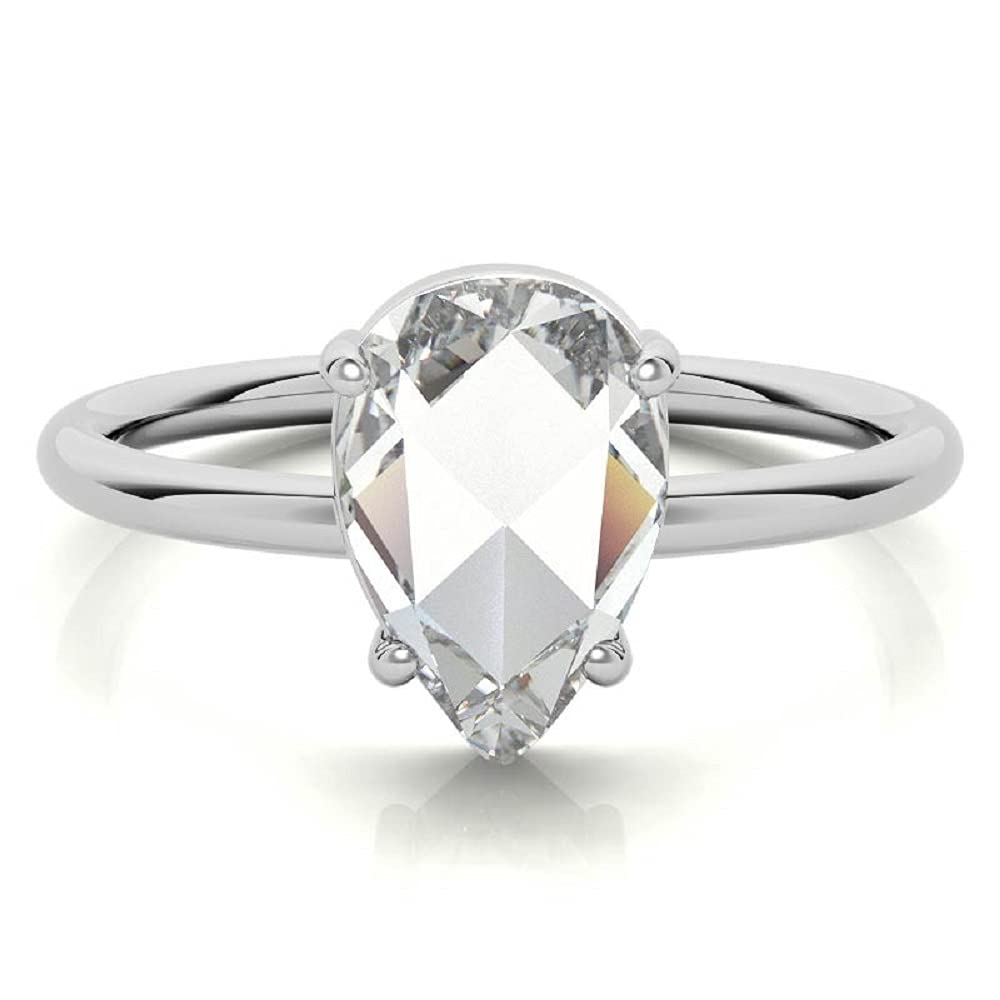 2 CT Pear Rose Cut Moissanite Engagement Ring - Solitaire 18k Solid White/Yellow/Rose Gold Wedding Ring for Women - Vintage Style Anniversary Jewelry Gift (Perfect for Proposals, Weddings & Special Occasions)