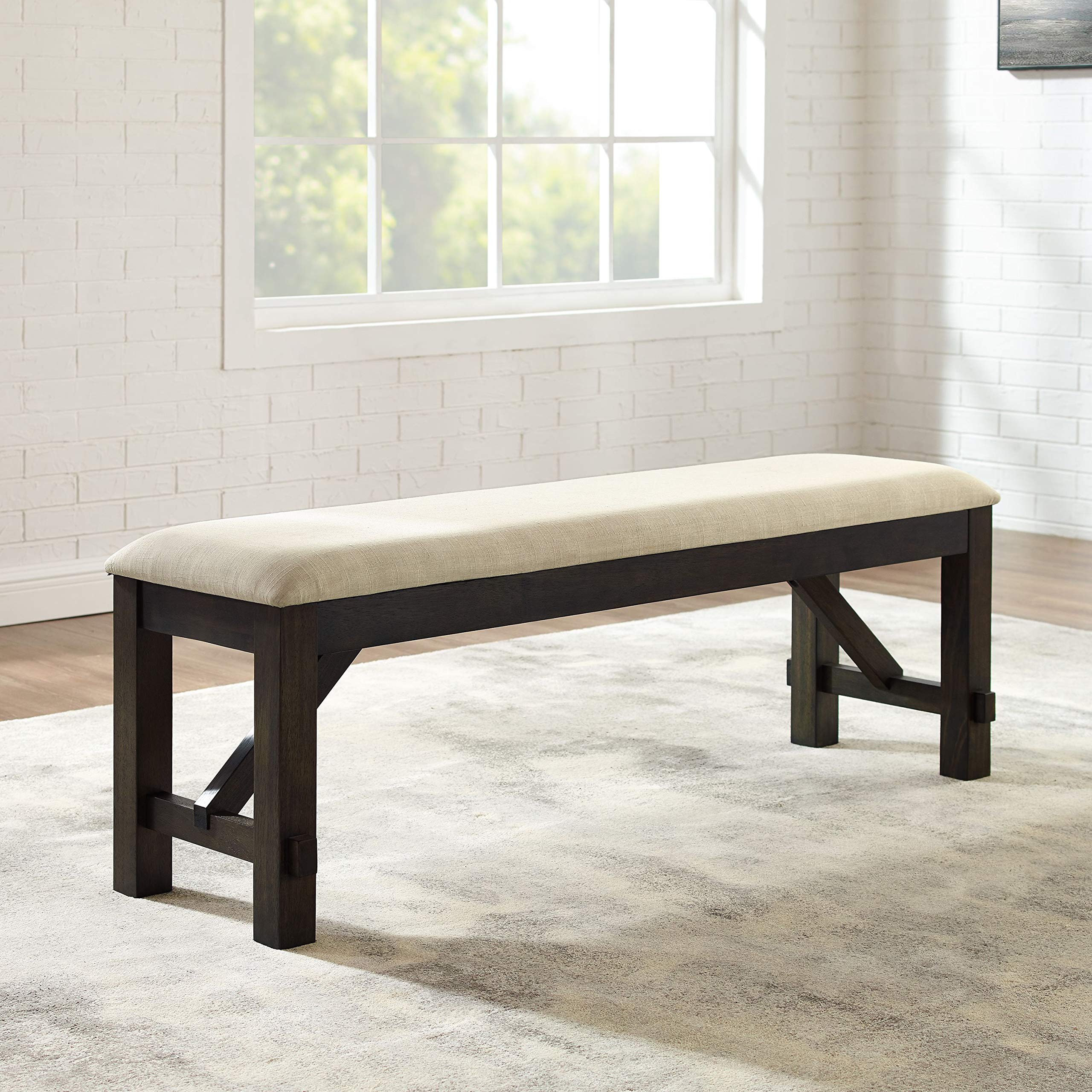 Crosley Furniture Hayden Solid Wood Dining Bench - Entryway, Mudroom, or Kitchen Seating - Slate Finish - Perfect for Farmhouse, Rustic, and Traditional Home Decor