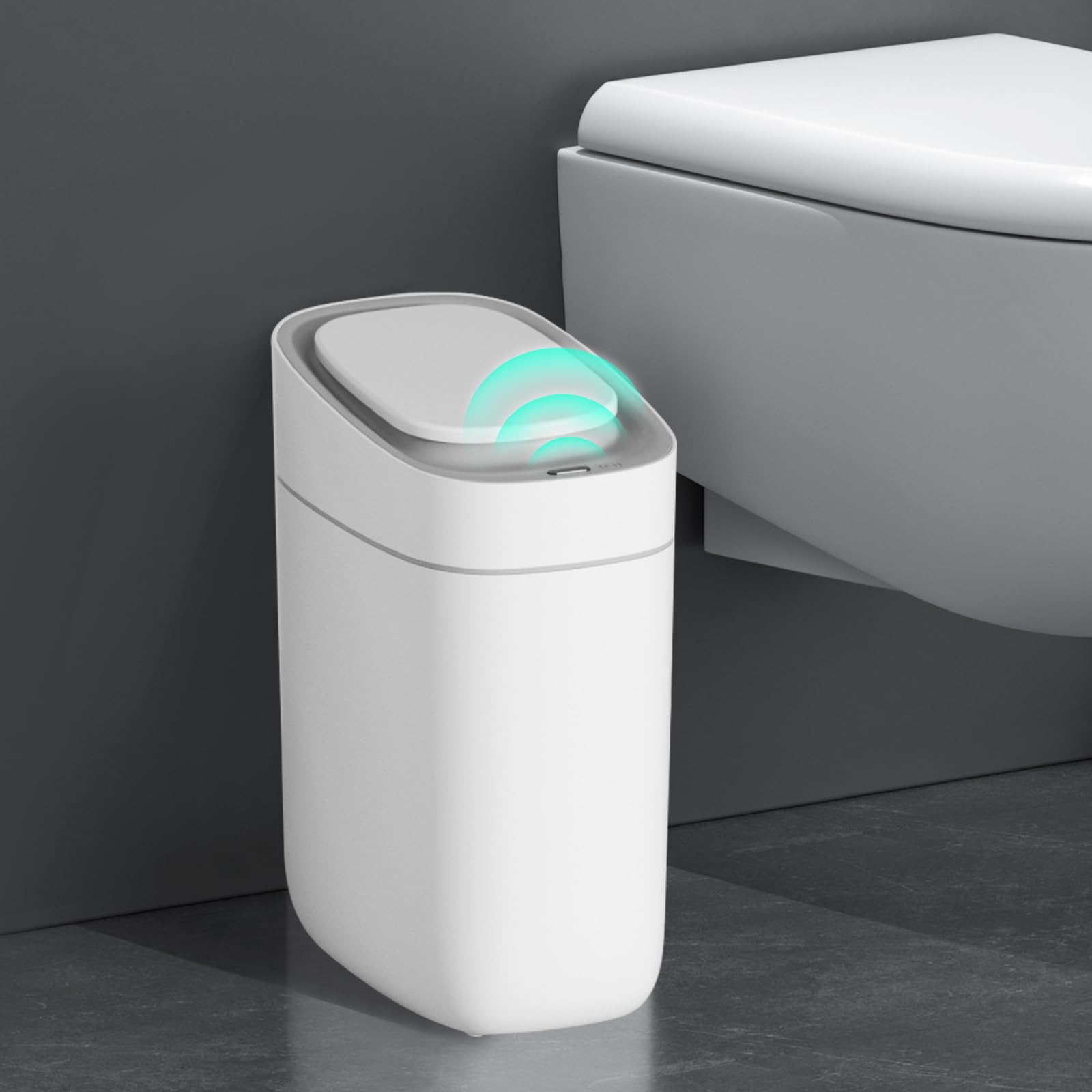 ELPHECO 2.5 Gallon Automatic Motion Sensor Trash Can with Lid - Slim Waterproof Bathroom Garbage Bin for Small Spaces - Perfect for Bathroom, Bedroom, Living Room & Narrow Areas - 9L Capacity Plastic Waste Basket for Home & Office Use