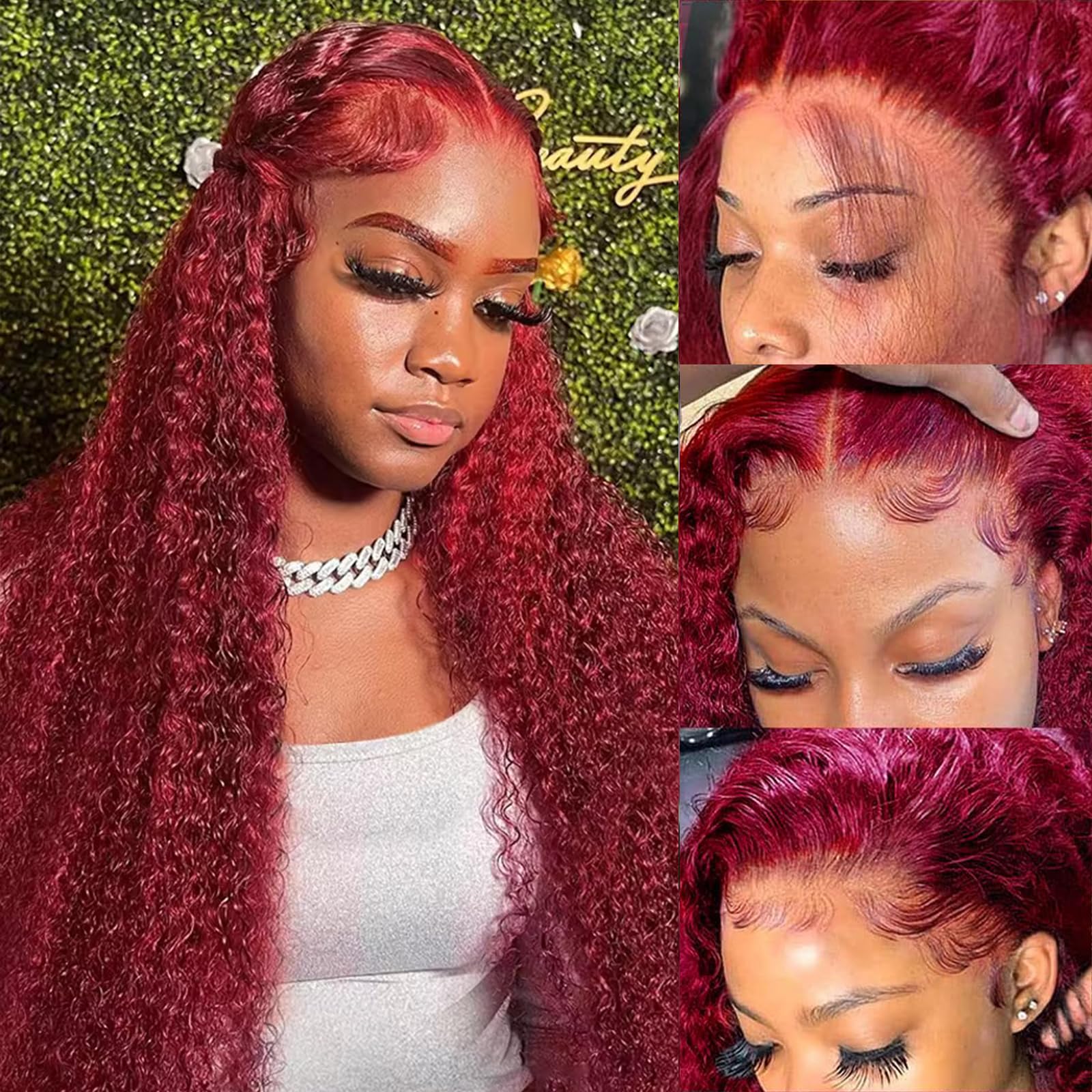 99J Burgundy Lace Front Wigs Human Hair 13x4 Deep Wave - 180% Density HD Transparent Lace - Pre Plucked with Baby Hair - 24 Inch Wet & Wavy Red Curly Wig for Women | Perfect for Cosplay, Parties, Weddings & Daily Styling
