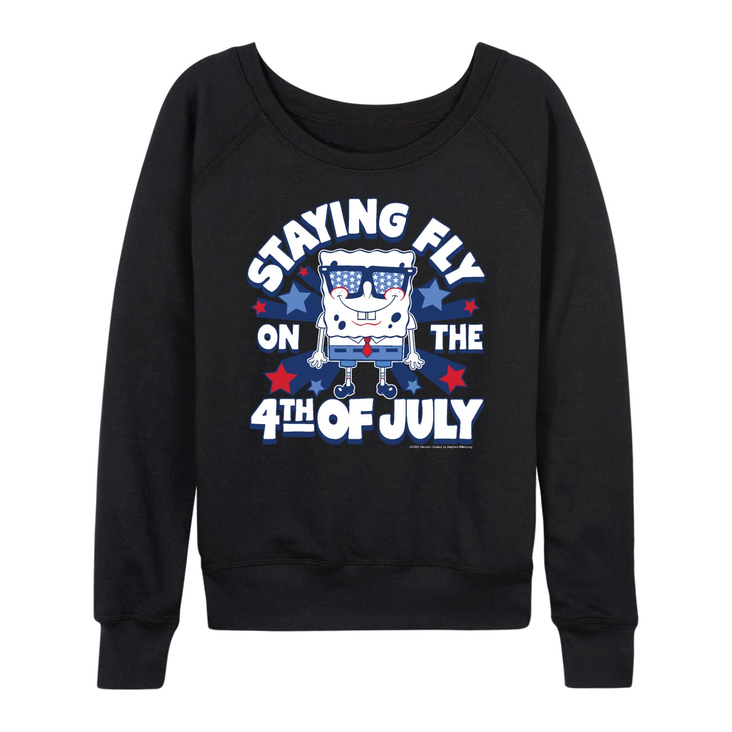 HYBRID APPAREL SpongeBob SquarePants 4th of July Graphic Pullover Hoodie - Women's Lightweight French Terry Sweatshirt - Casual Lounge Wear, Holiday Outfit, Funny Cartoon Apparel