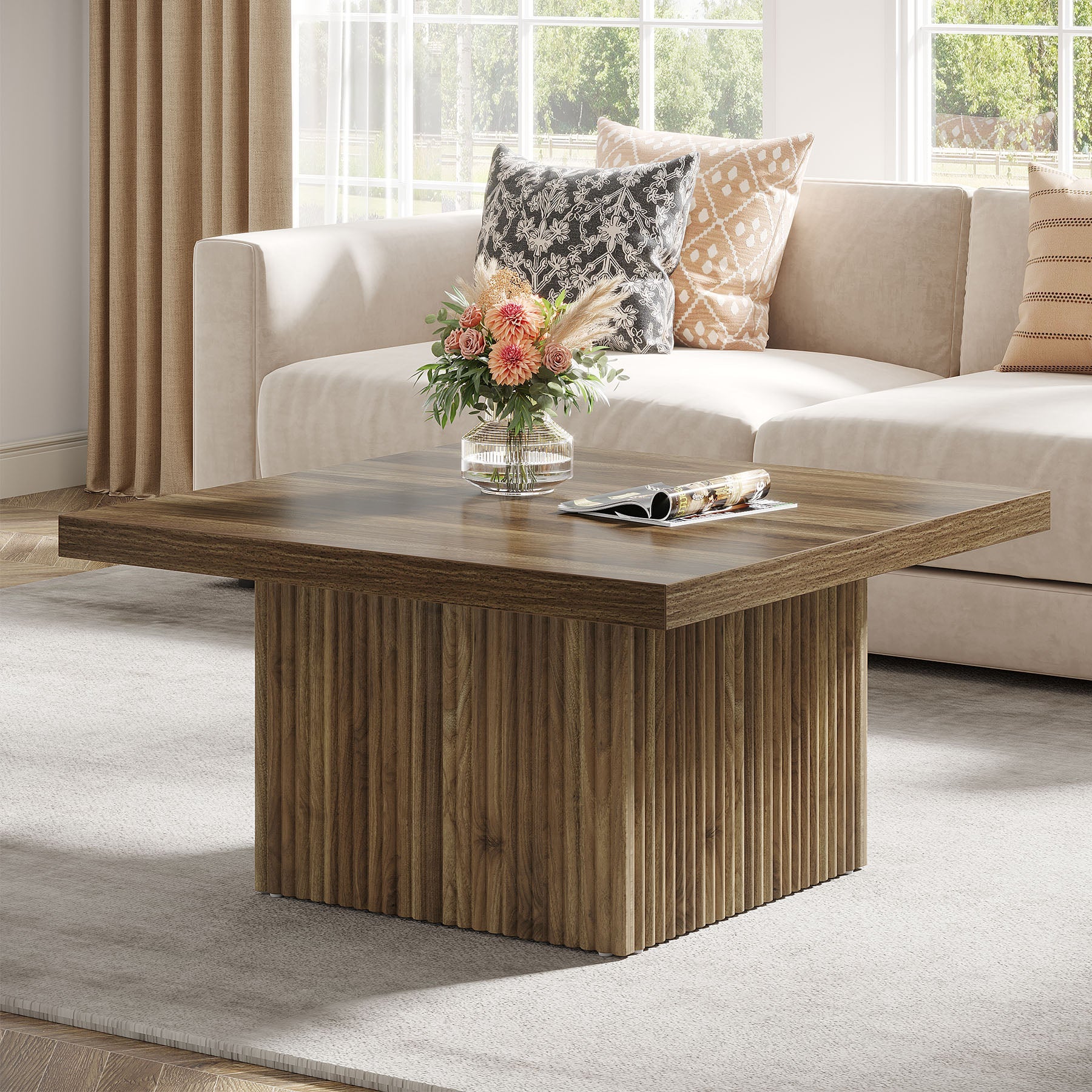 31.5 Inch Square Coffee Table - Modern Wooden Center Table for Living Room | Perfect Cocktail Table for Home Decor & Entertaining