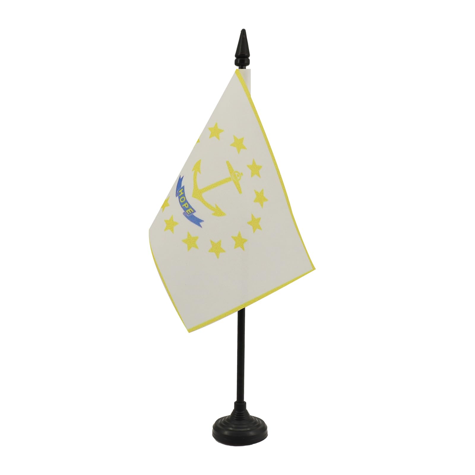 4x6 Inch Rhode Island State Table Flag - 15x10 cm Mini Desk Flag with Black Plastic Stick & Base | Perfect for Office Decor, School Projects & Patriotic Displays | by AZ FLAG
