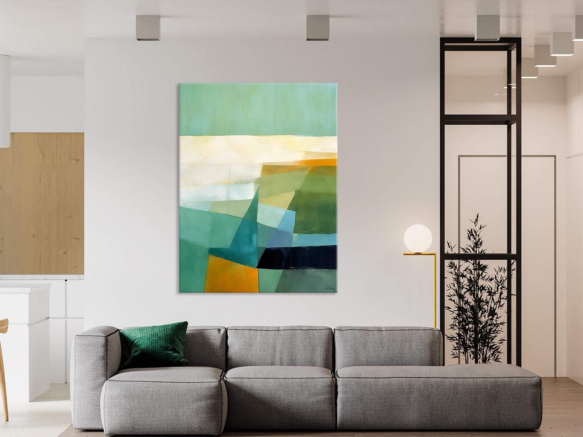 Abstract Modern Wall Art Painting - Original Geometric Canvas Artwork for Dining Room Decor - Contemporary Acrylic Canvas Paintings - Perfect for Home & Office Interior Design