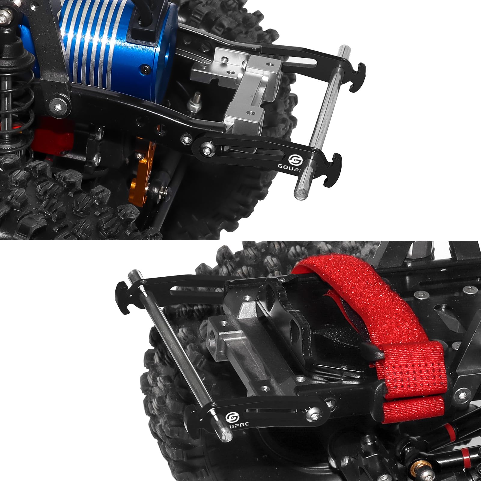 GOUPRC 1/10 Scale Adjustable Metal Bumper Set for RC Crawler - Front & Rear Bumper Upgrade Compatible with Axial SCX10, Element Enduro, Gen7, Gen8, TRX4, TRX6 - Durable Off-Road Accessories for Rock Crawling & Trail Adventures (Black)