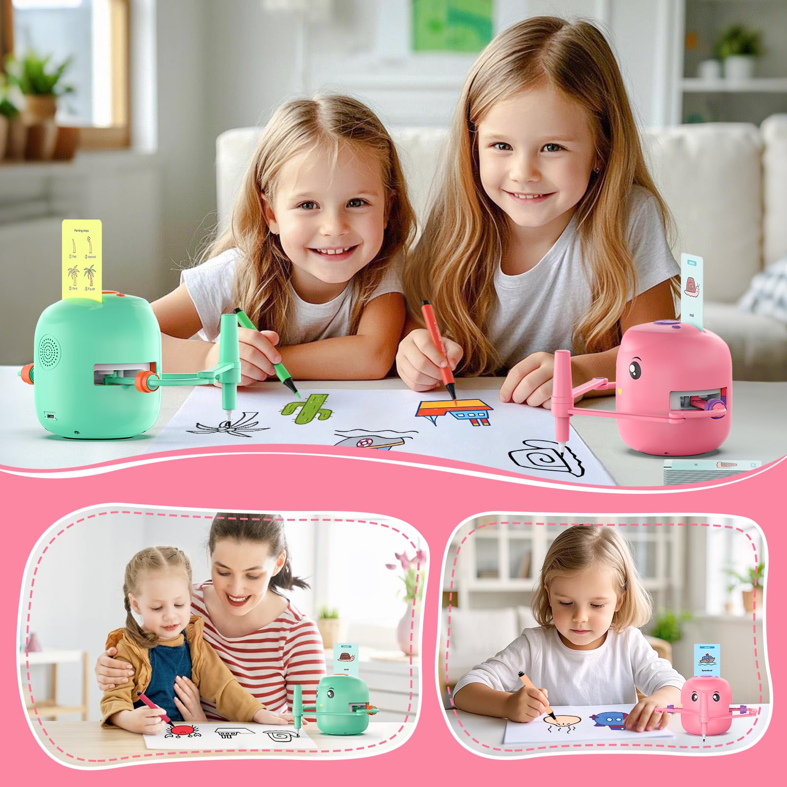 Interactive Educational Drawing Robot for Kids Ages 5+ | Montessori Learning Toy with 100 Word Cards & Voice Interaction | STEM Gift for Boys & Girls | Perfect for Homeschooling, Classroom & Birthday Gifts (Pink)