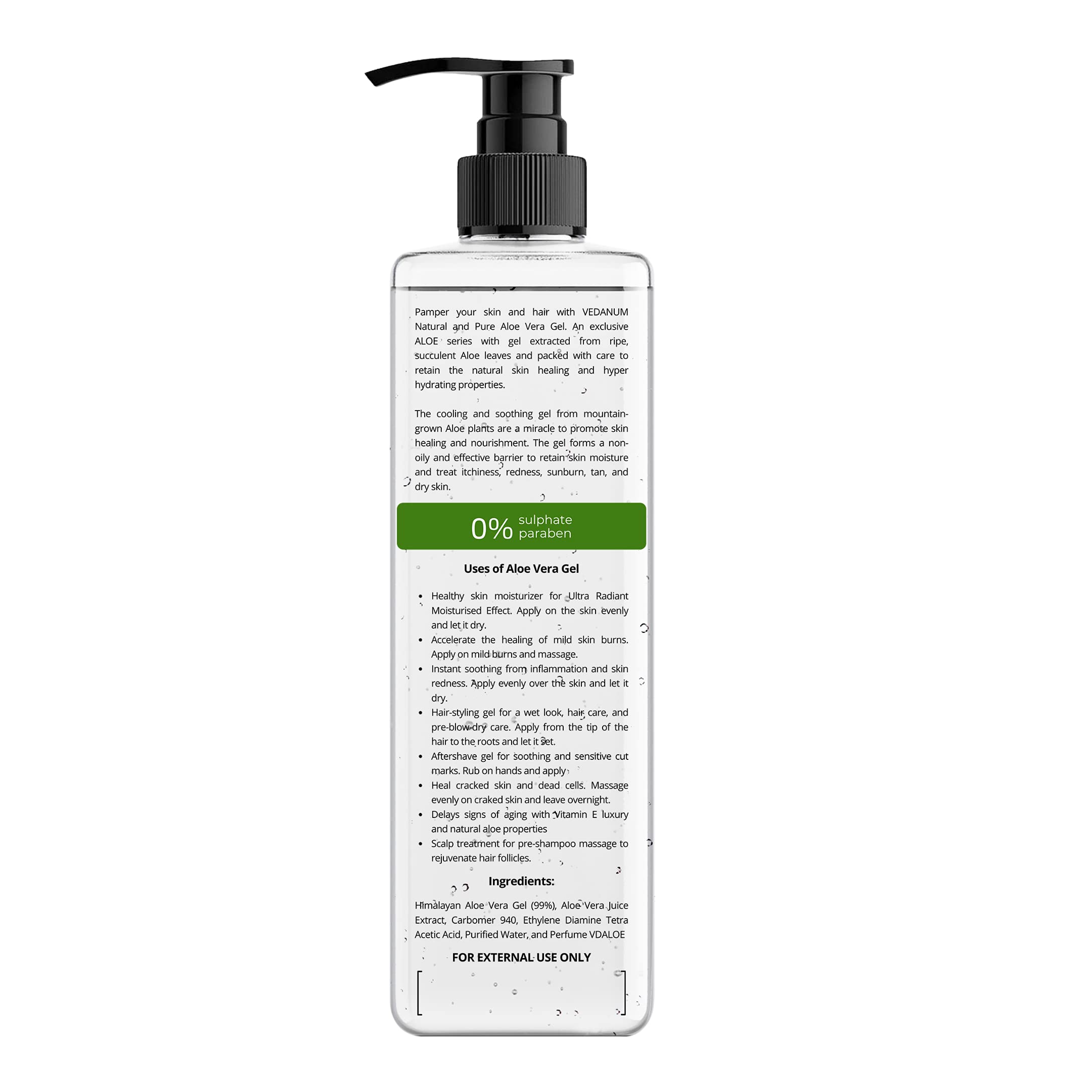 VEDANUM Organic Aloe Vera Gel for Skin Hydration & Moisturizing - 200ml Natural Unscented Gel for Face, Body, Sunburn Relief & After-Sun Care | Vegan, Cruelty-Free, Soothing Skin Treatment