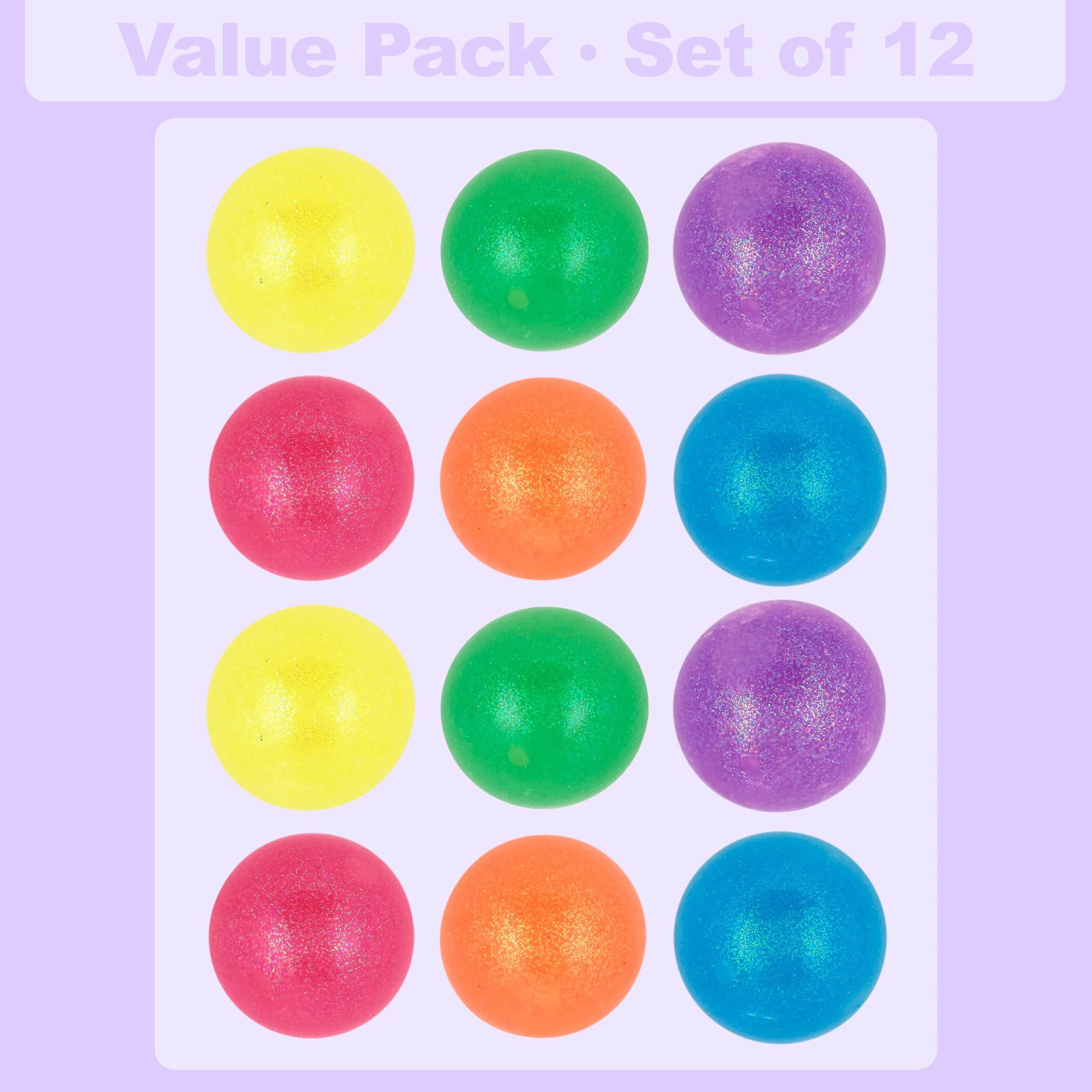 12-Piece Squeeze Ball Set - Assorted Glitter Stress Relief Fidget Toys for Adults & Kids - Anxiety Relief, Sensory Toys for Office, Classroom & Home Use - Squish, Squeeze & Throw Fun Stress Balls