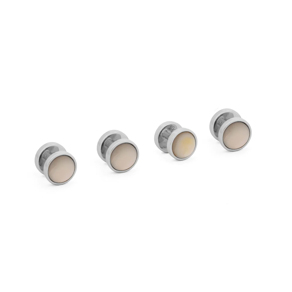 Elegant Mother of Pearl & Onyx Reversible Shirt Stud Set for Men - Perfect for Weddings, Formal Events & Business Attire